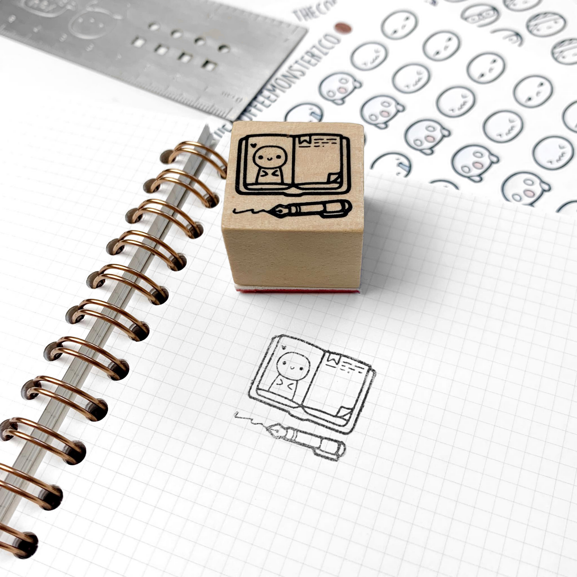 Planner & Pen Wooden Stamp