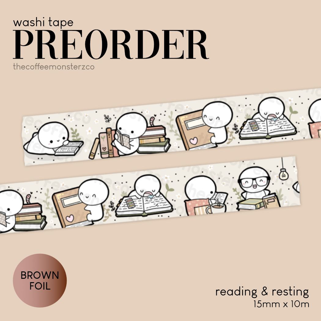 PREORDER Reading &amp; Resting Washi Tape - 15mm