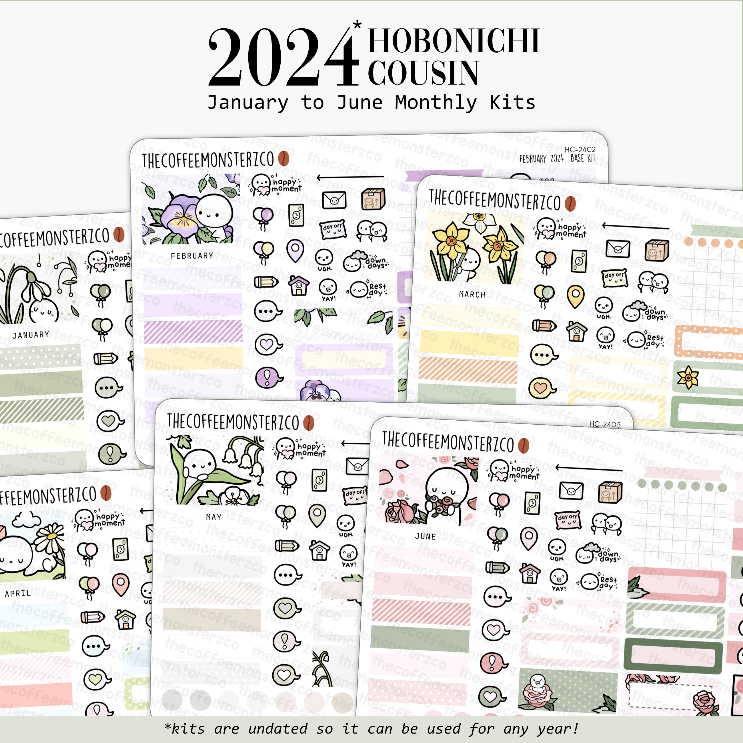 2024 Monthly Planner Stickers for the Hobonichi Cousin or A5 Day Free 