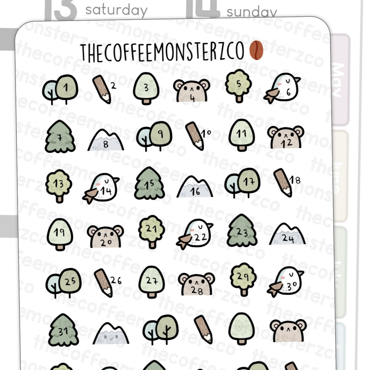 Out of the Woods Day Number Doodles