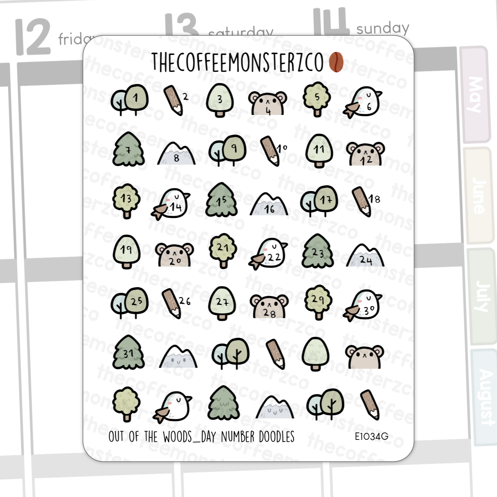 Out of the Woods Day Number Doodles