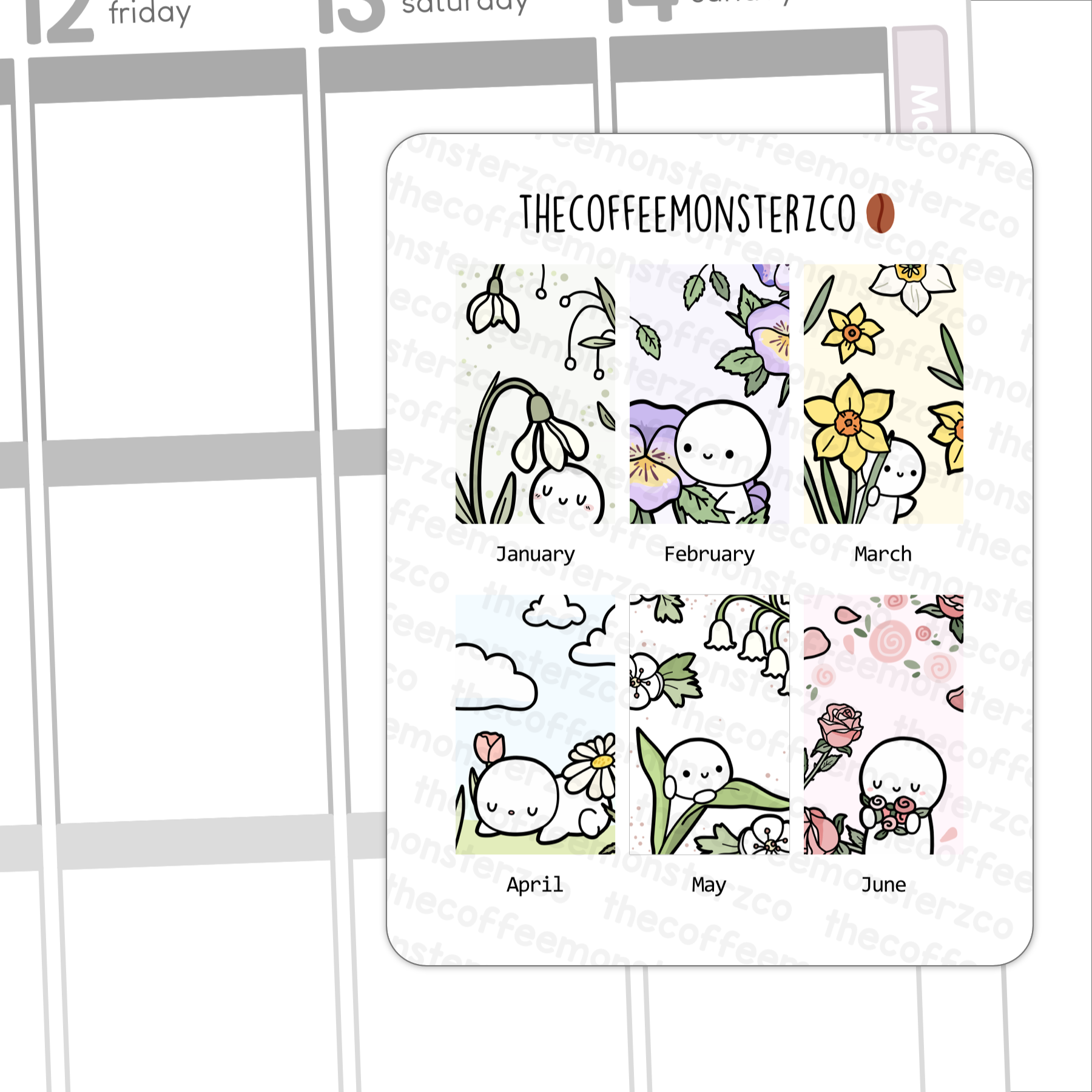 2024 Large Birth Flower Doodles Part 1 (washi stickers) –  TheCoffeeMonsterzCo