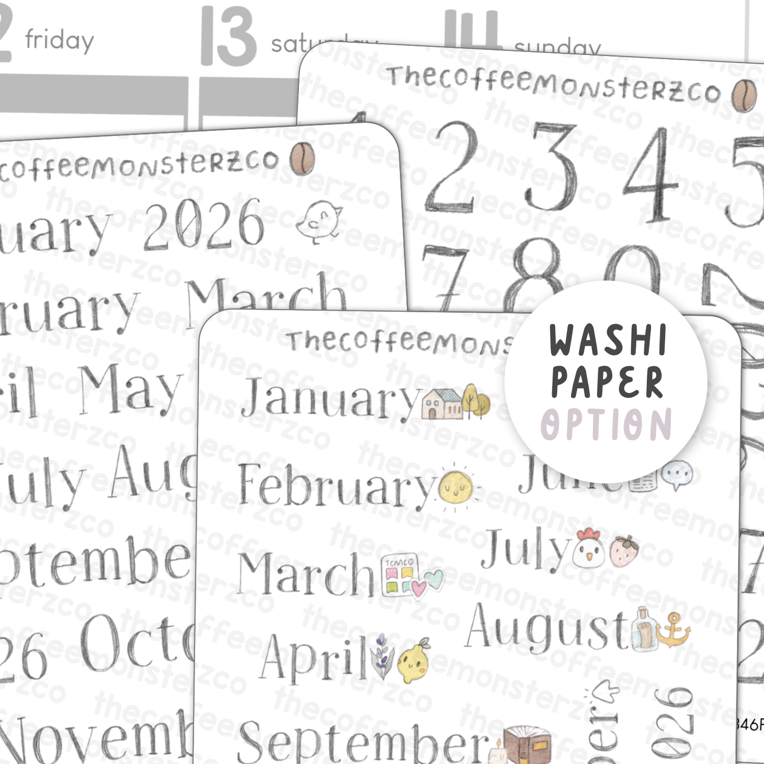 2026 Monthly Headings & Numbers