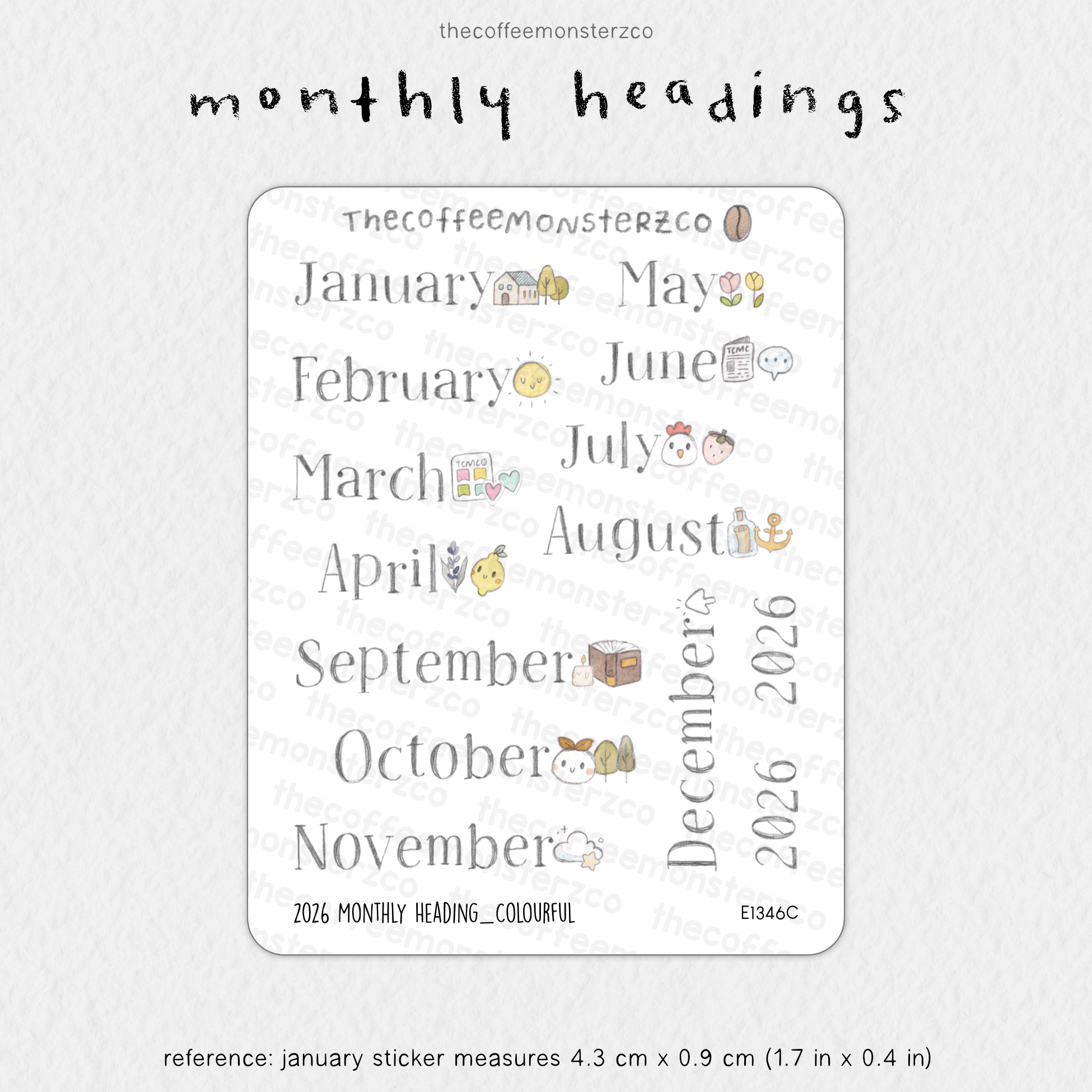 2026 Monthly Headings & Numbers