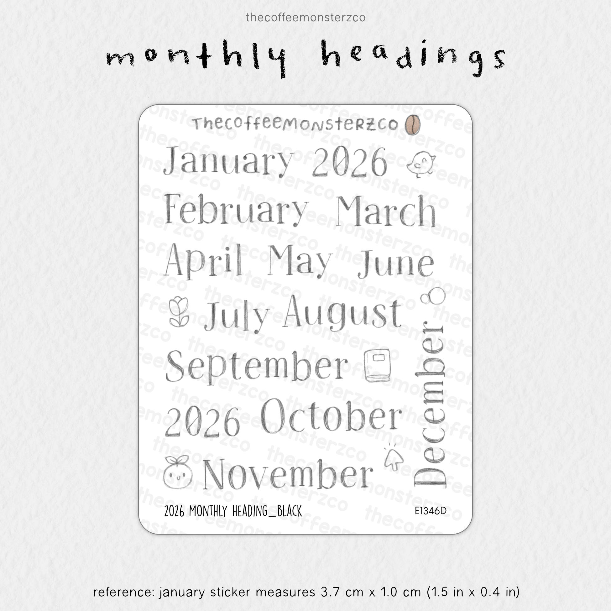 2026 Monthly Headings & Numbers