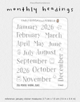 2026 Monthly Headings & Numbers