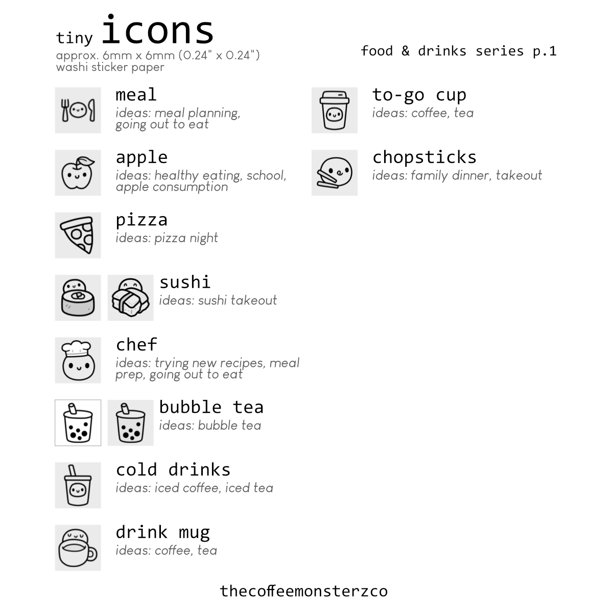 Tiny Icons - Food & Drinks (washi paper)