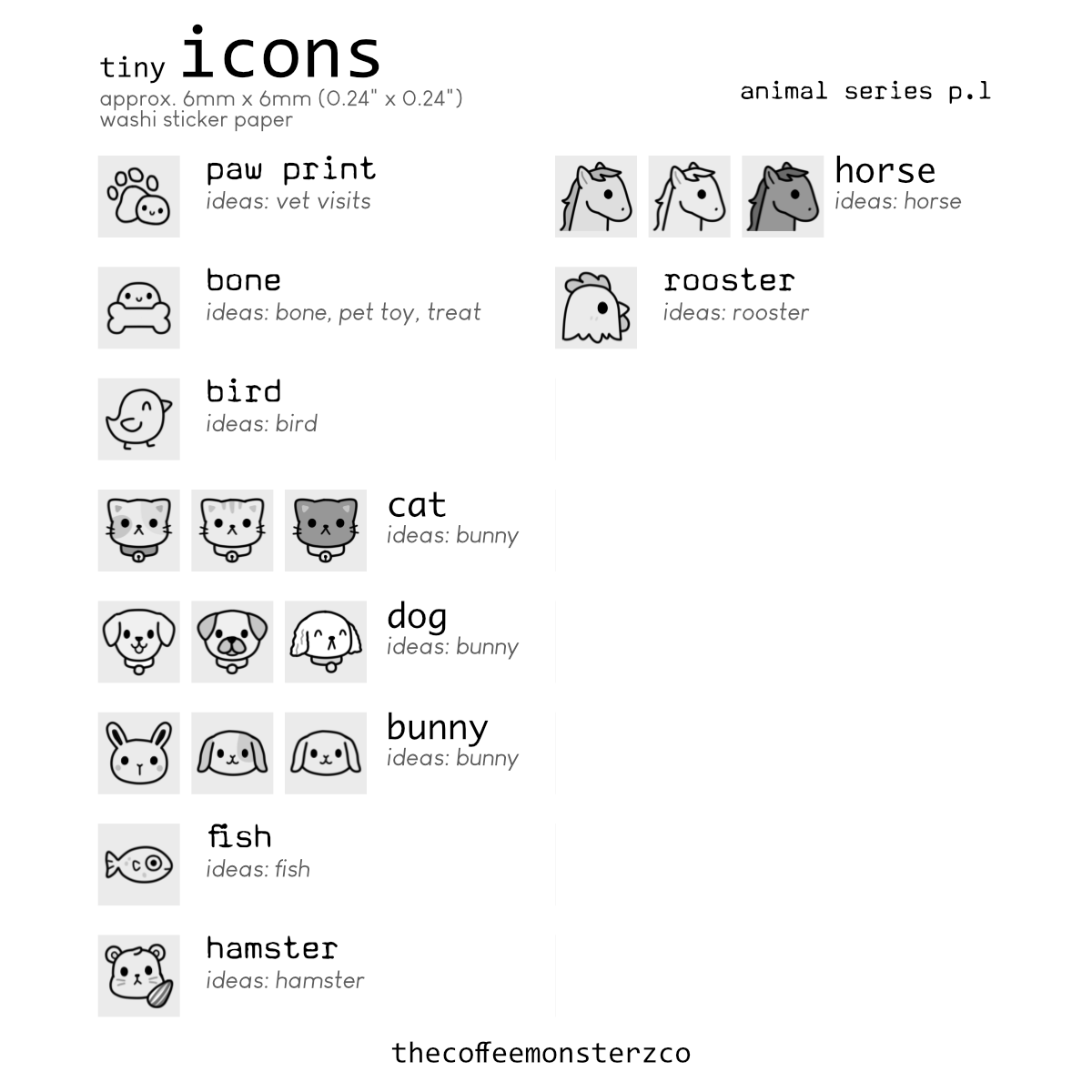 Tiny Icons - Animals (washi paper)