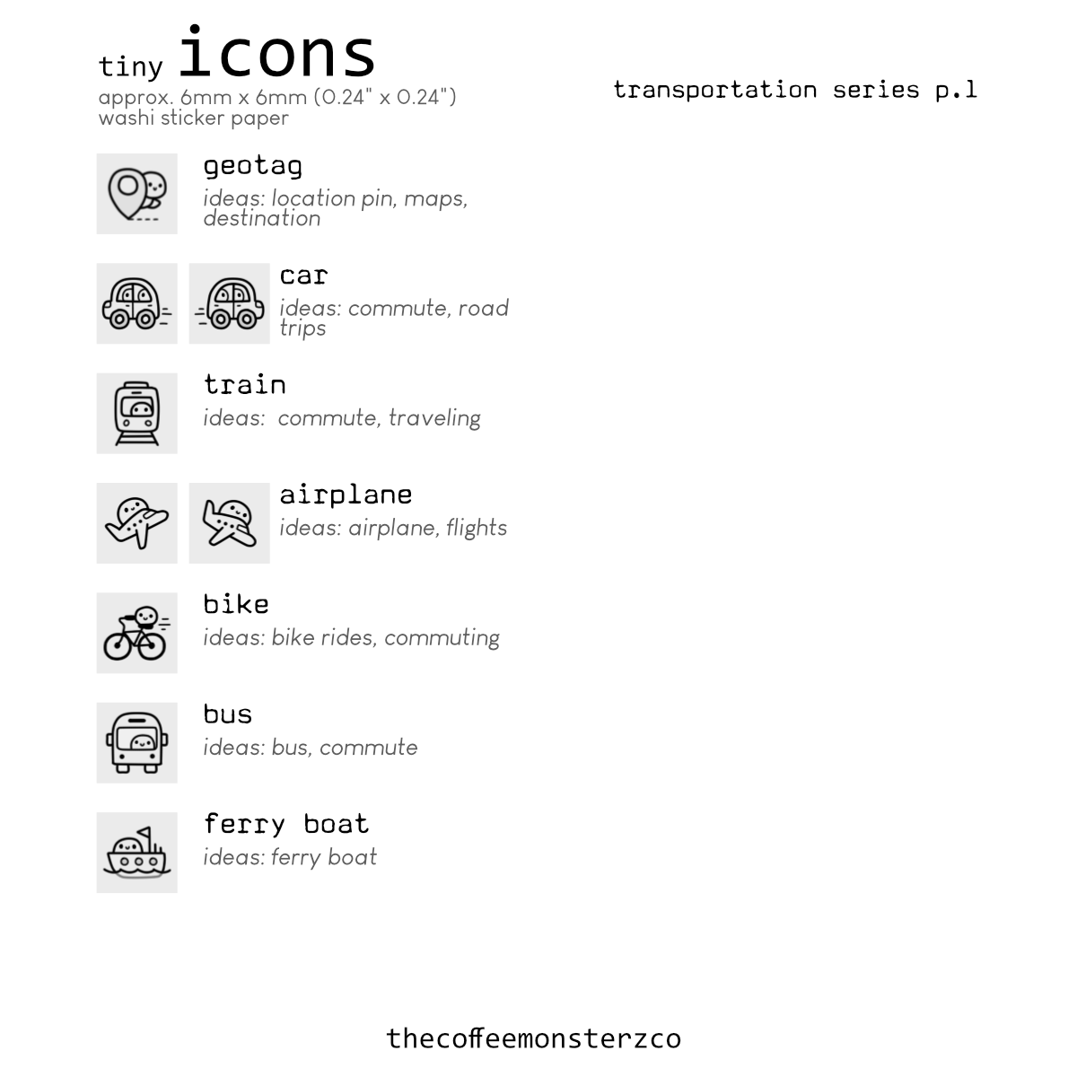 Tiny Icons - Transportation (washi paper)