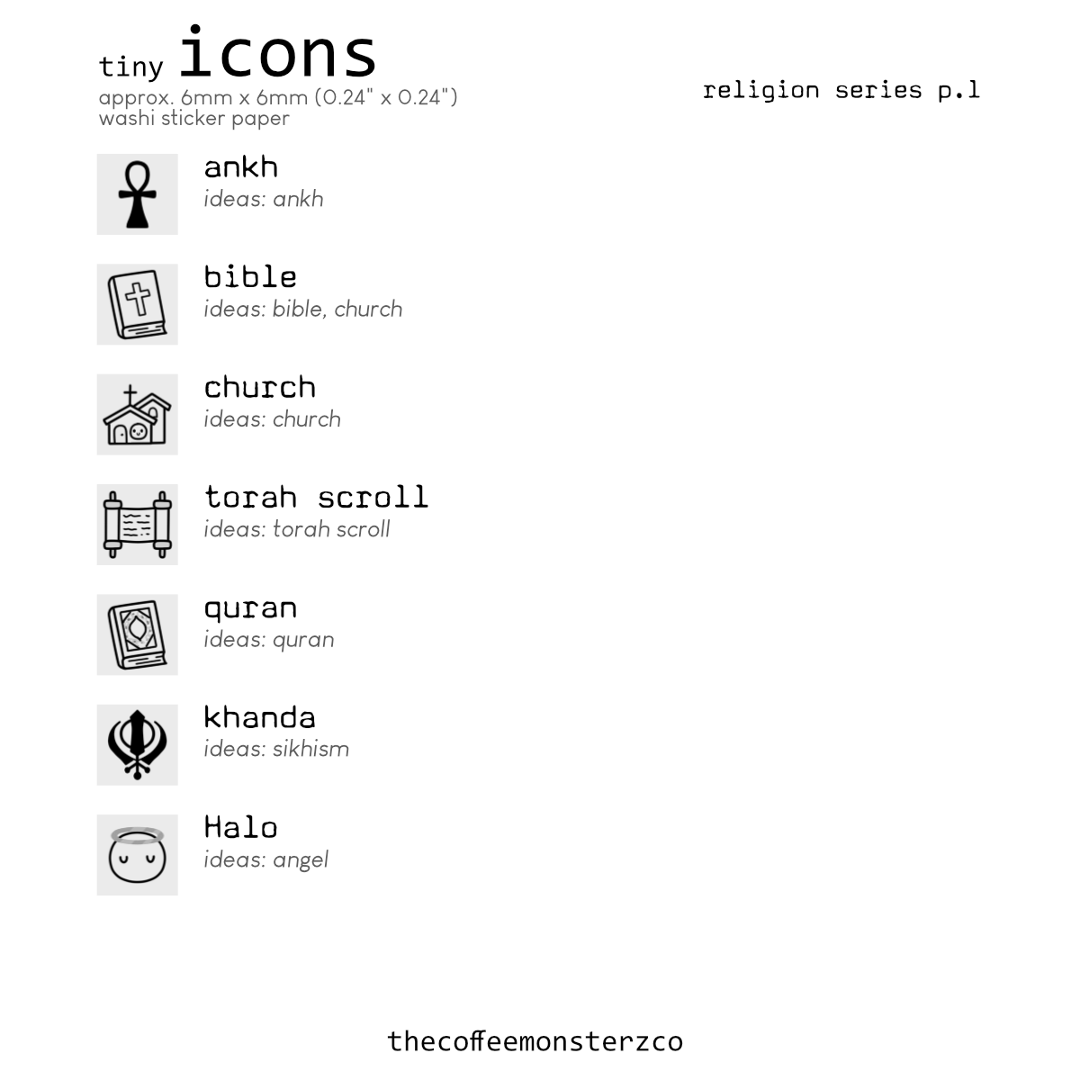 Tiny Icons - Religion (washi paper)