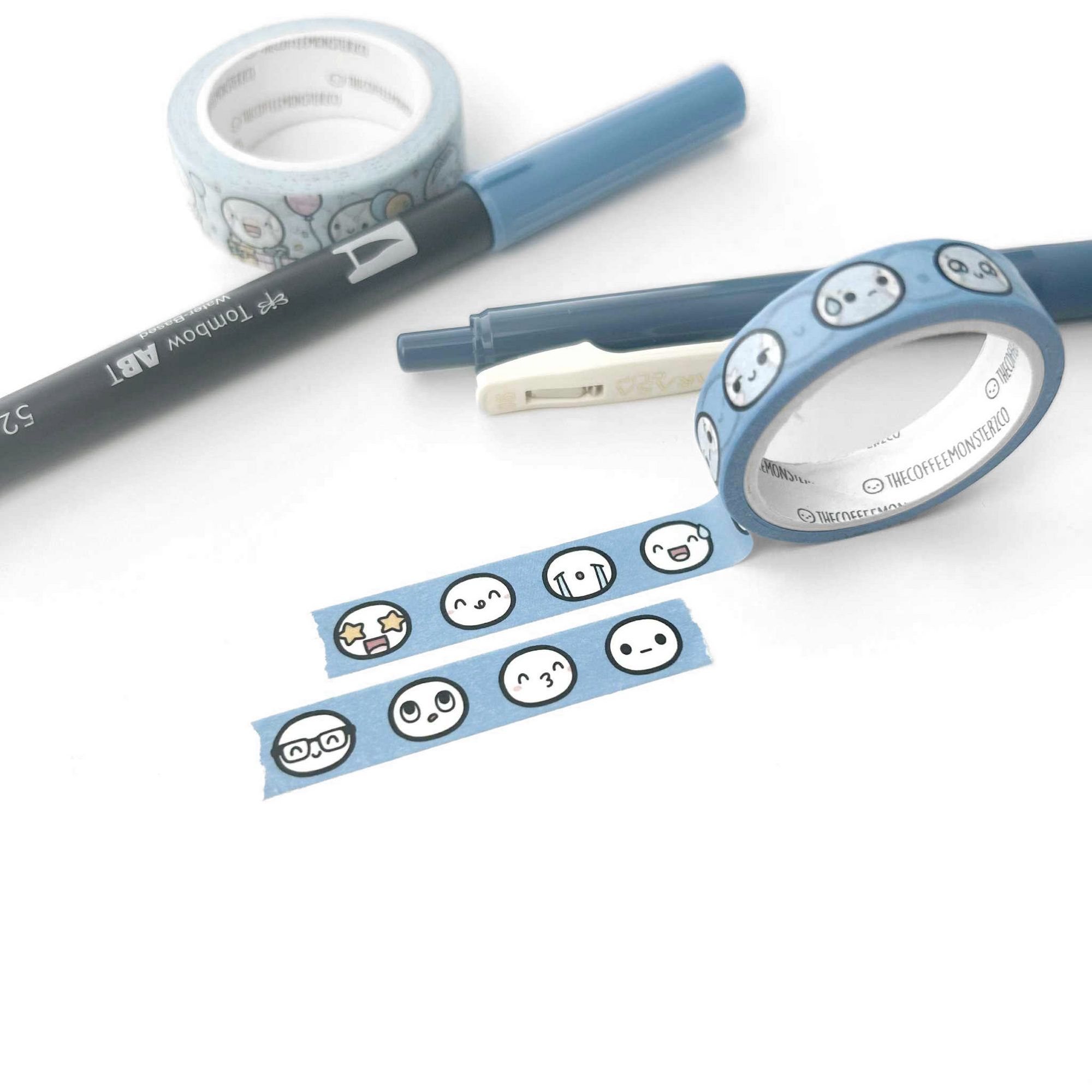 Cerulean Blue Emoti Heads Sample Washi Tape - 10mm