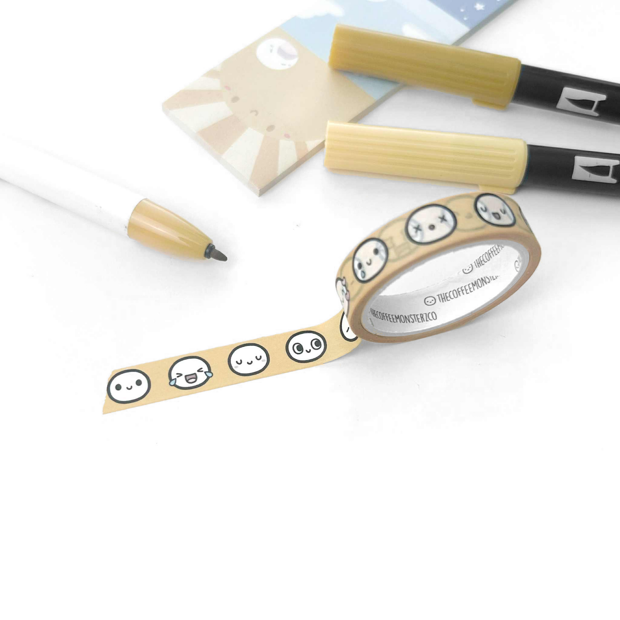 Honey Yellow Emoti Heads Sample Washi Tape - 10mm