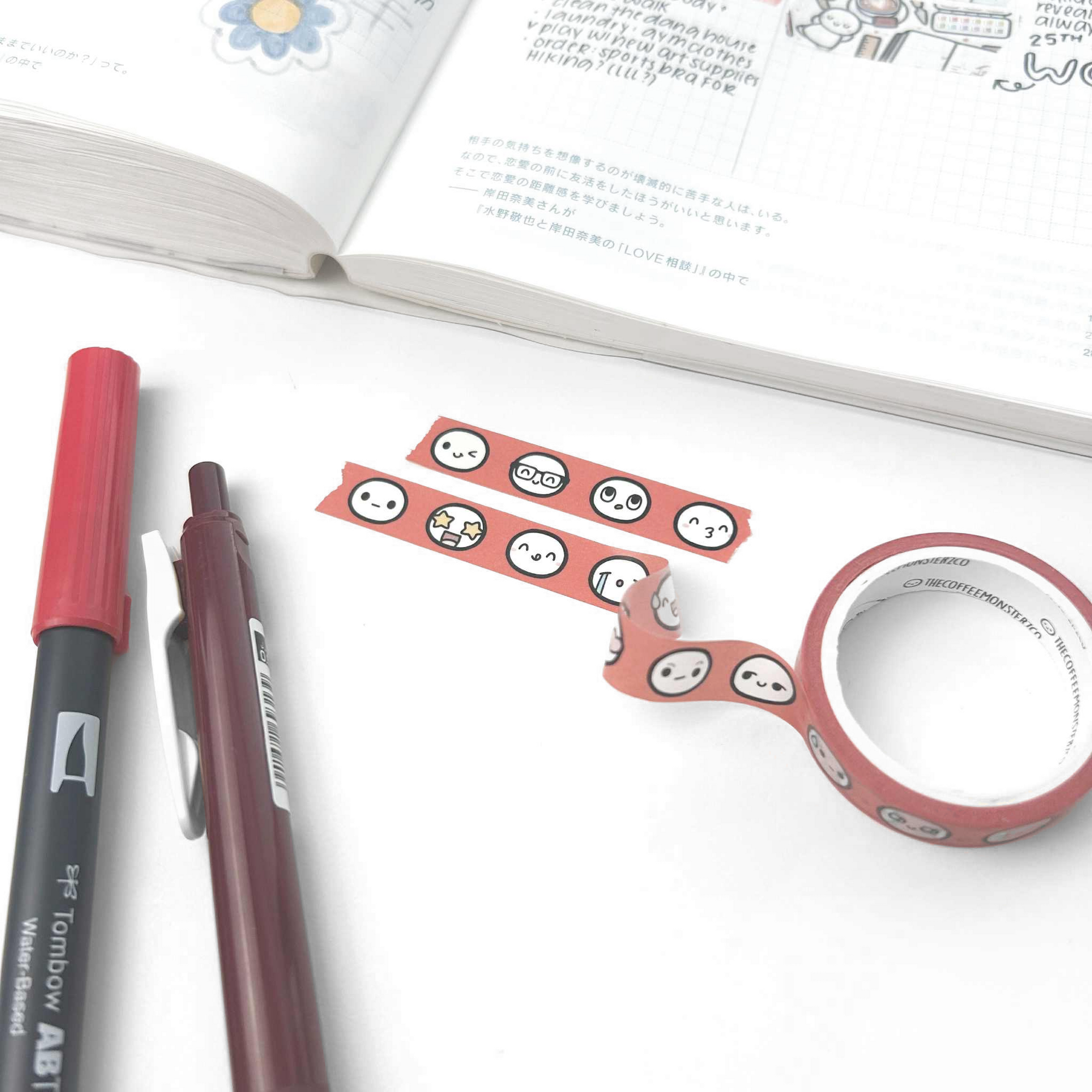 Tomato Red Emoti Heads Sample Washi Tape - 10mm