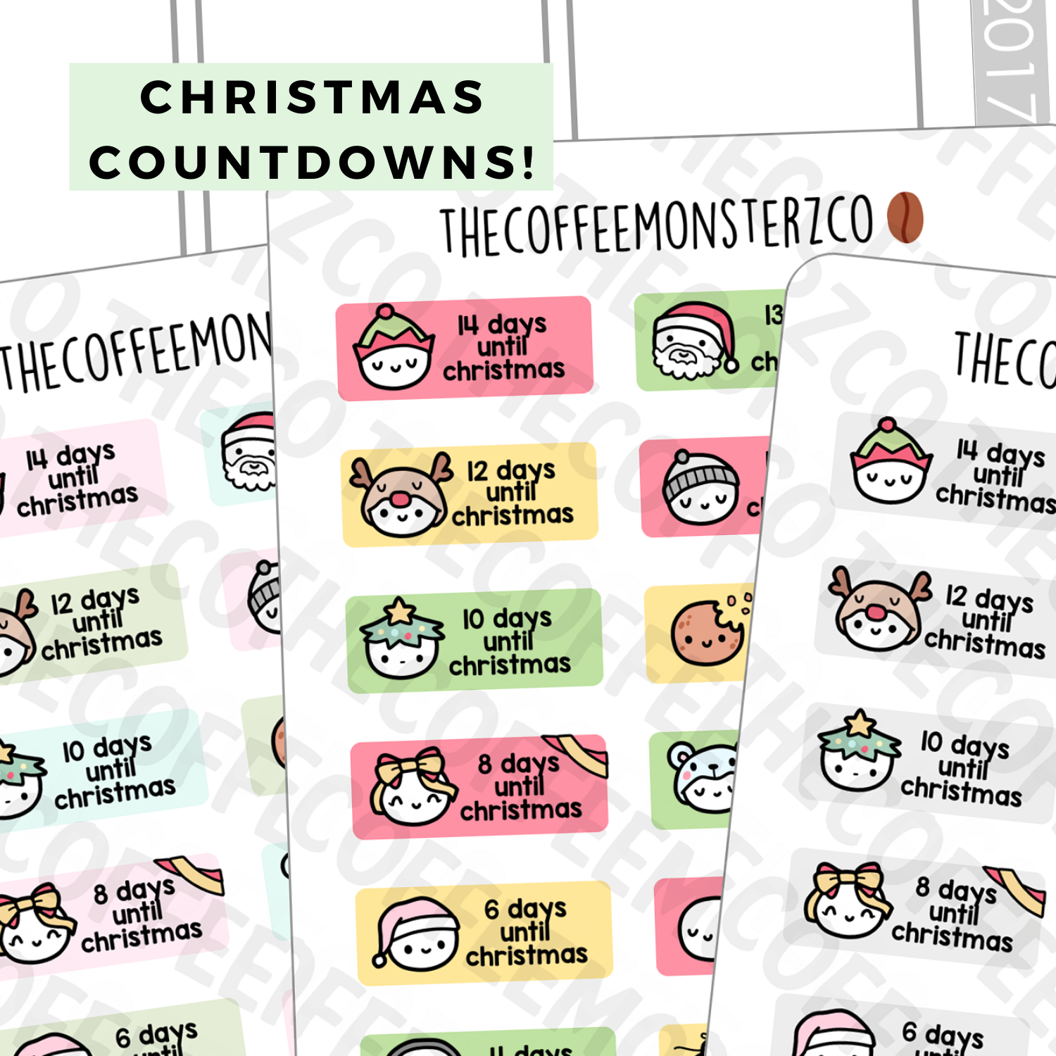 Number stickers to use on holiday countdown projectsor anything