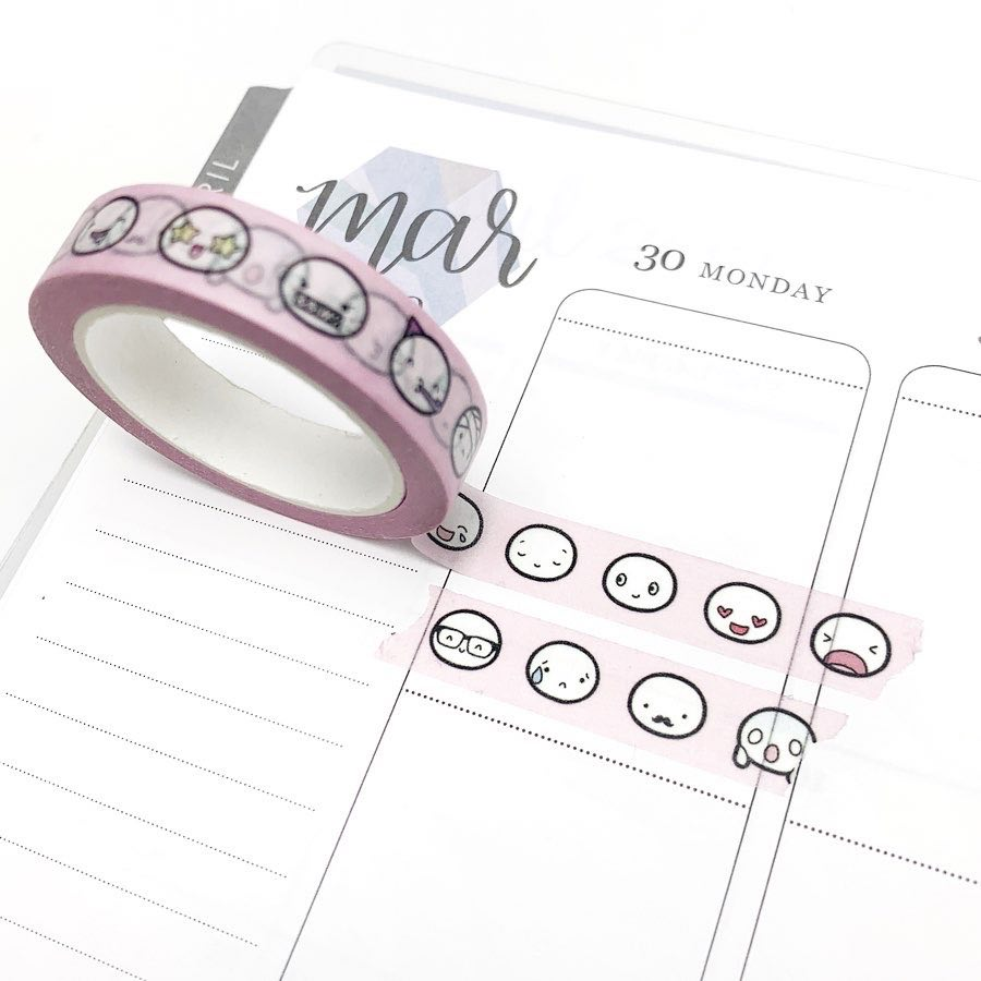 Pink Emoti Head Washi Tape - 10mm - TheCoffeeMonsterzCo