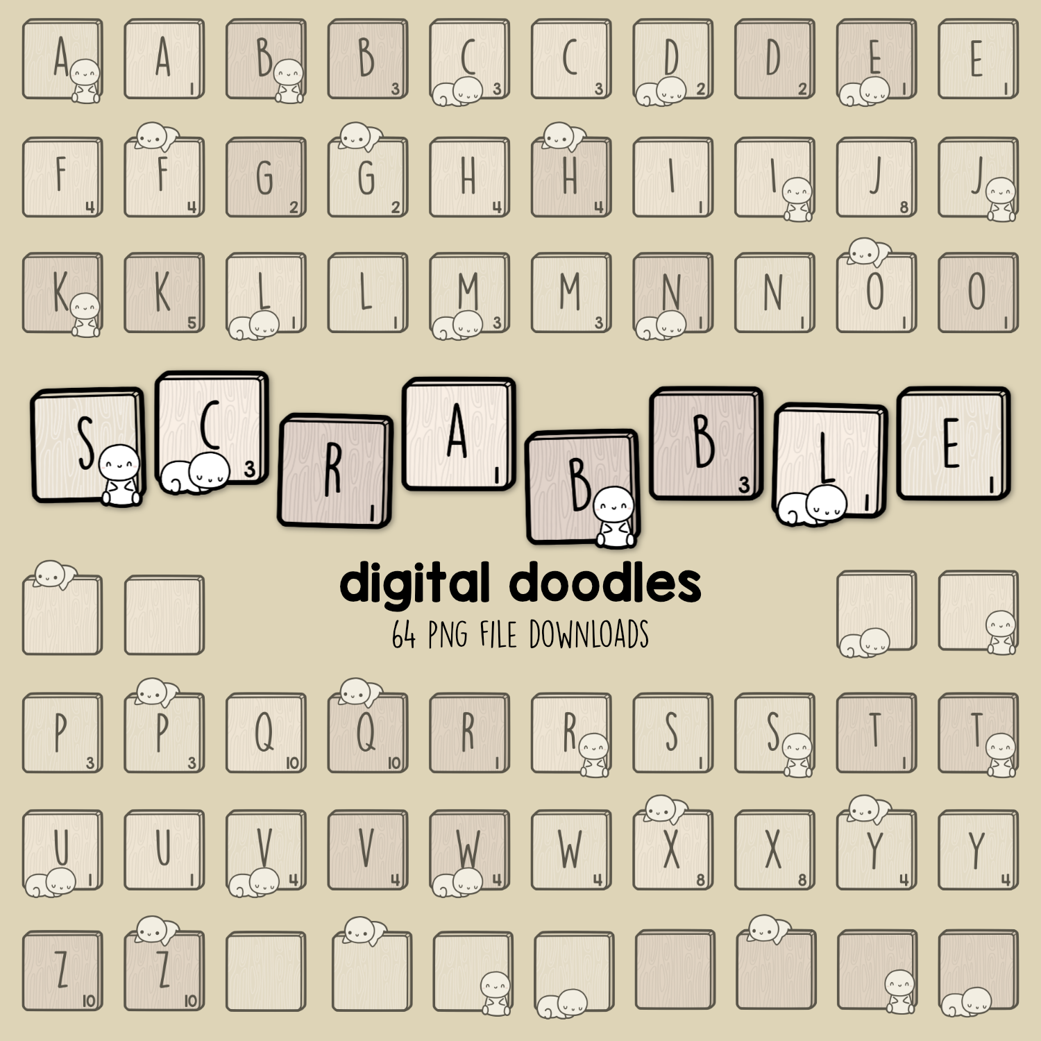 SCRABBLE Emoti Tile Doodles (Digital File)