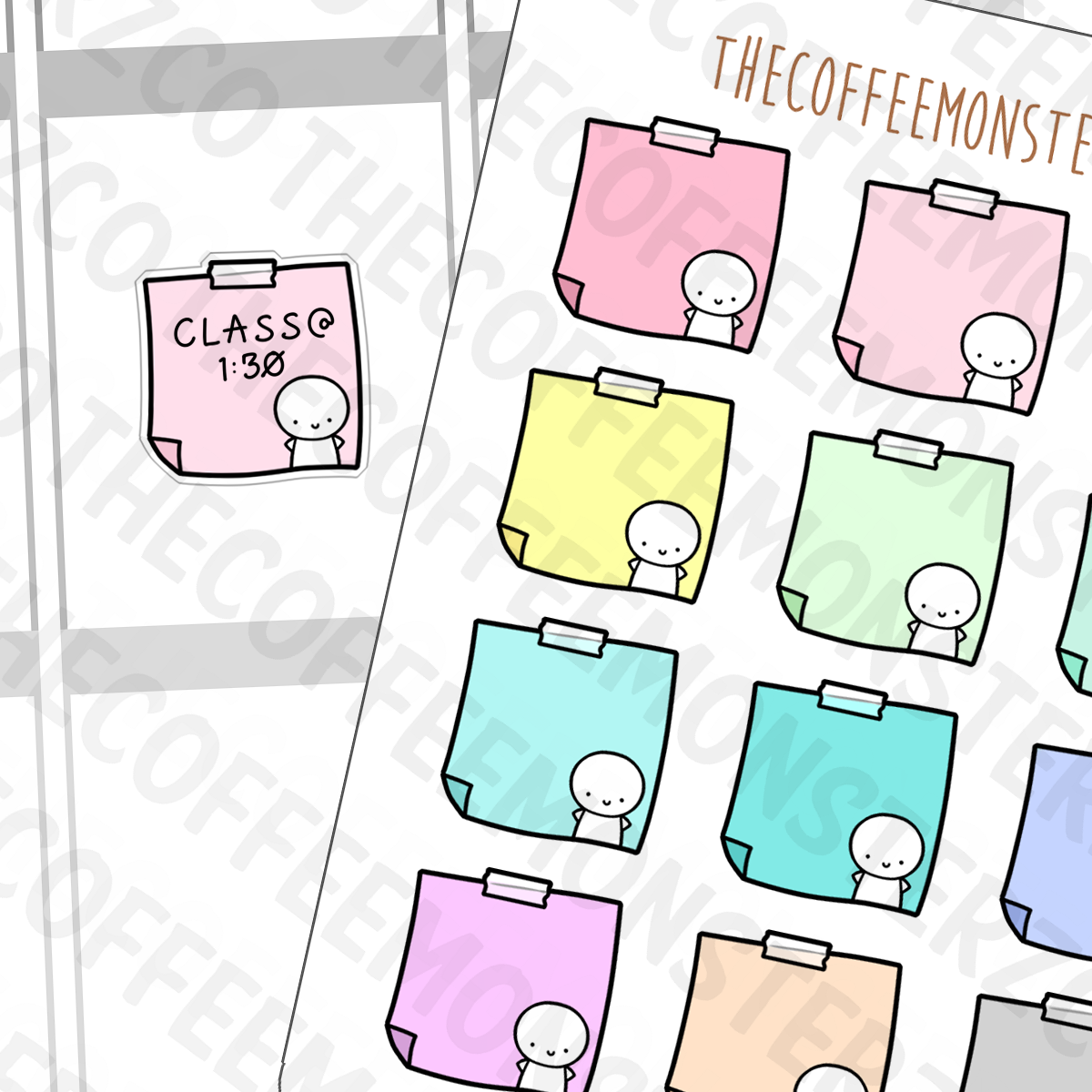 Rainbow Sticky Note Stickers, TheCoffeeMonsterzCo