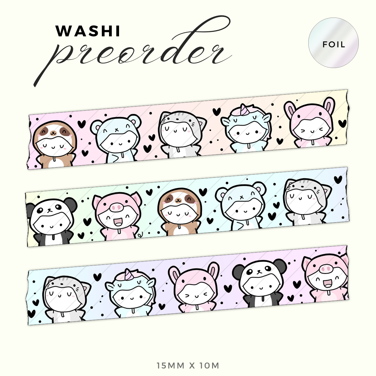 Rainbow Animal Onesies 2.0 Washi Tape - 15mm (1 per customer)