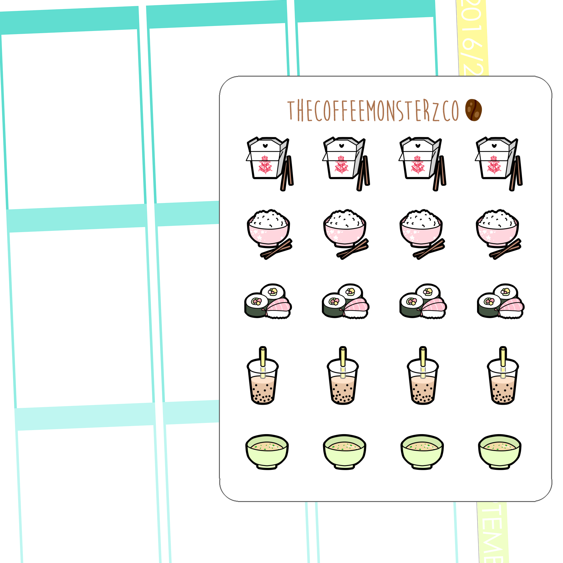 asian food doodles part 1, TheCoffeeMonsterzCo