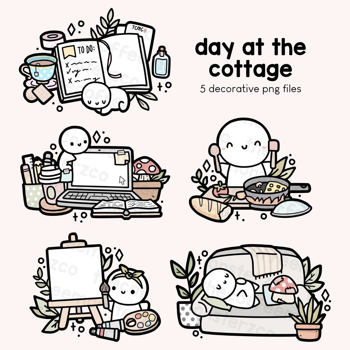 Day At The Cottage Decorative Clipart (Digital File)