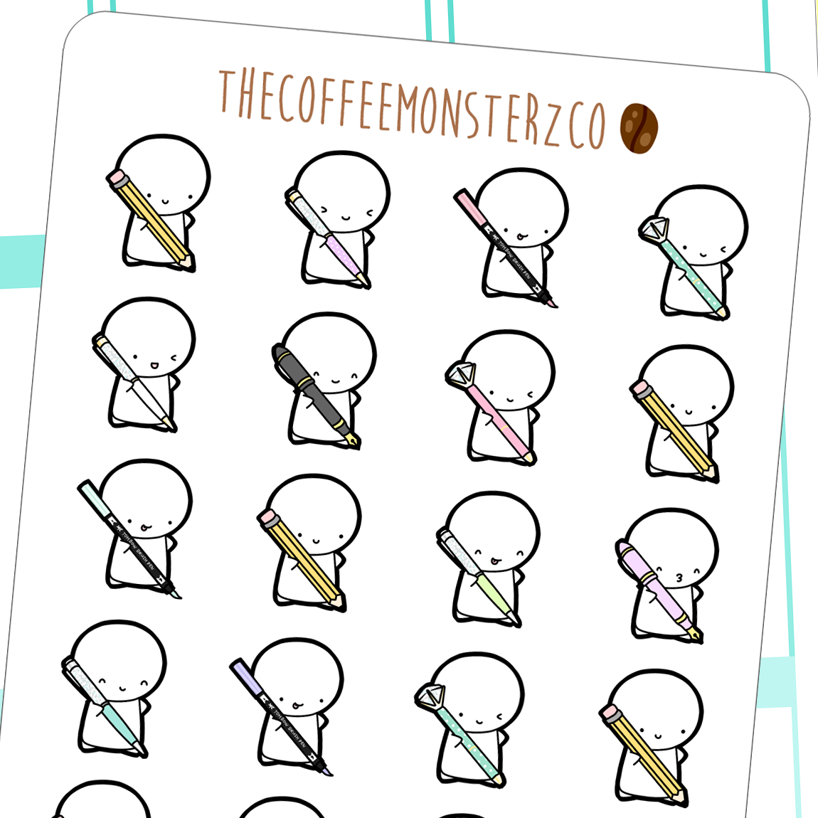 pen / pencil emotis, TheCoffeeMonsterzCo