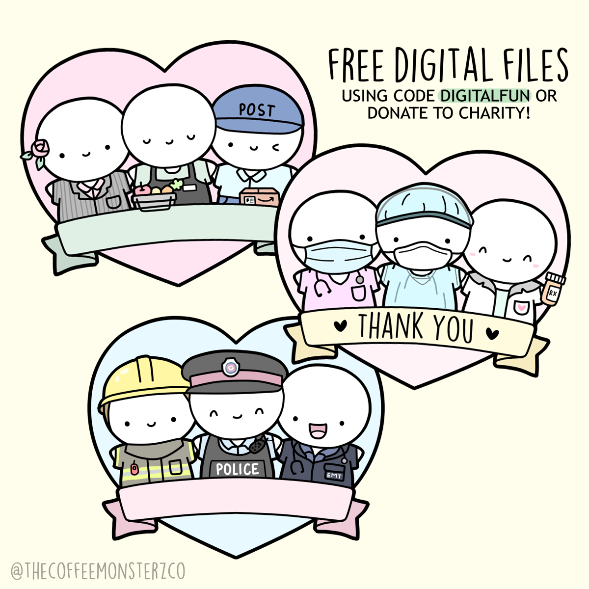 Essential Workers Emotis - DIGITAL FILES - TheCoffeeMonsterzCo