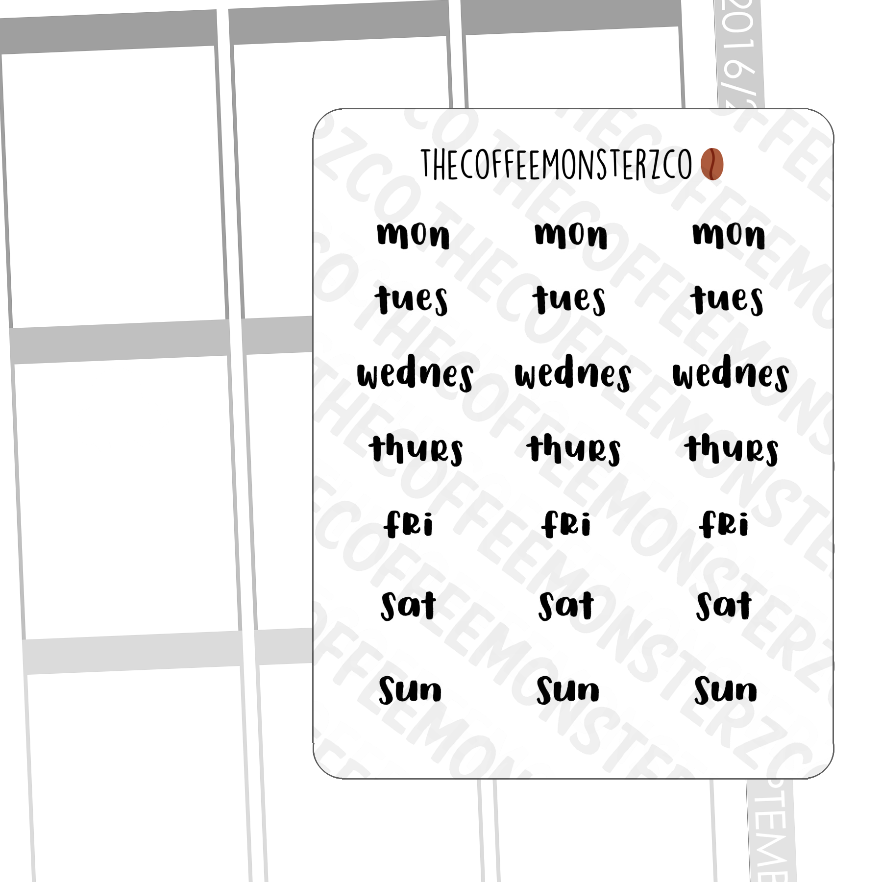 Helen's Lettering: Bold Abbreviated Days of the Week - TheCoffeeMonsterzCo