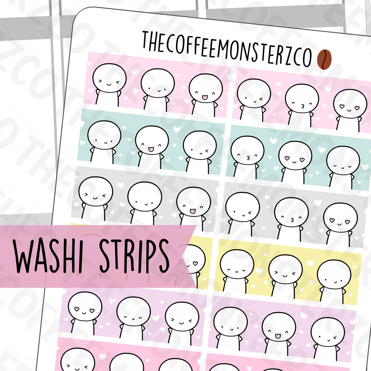 Emoti Washi Sticker Swatches, TheCoffeeMonsterzCo