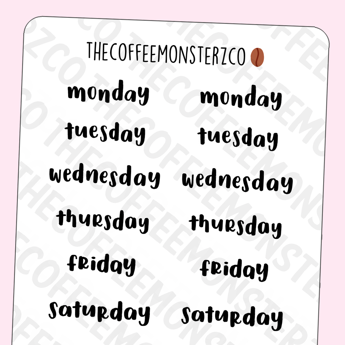 Helen's Lettering: Bold Days of the Week – TheCoffeeMonsterzCo