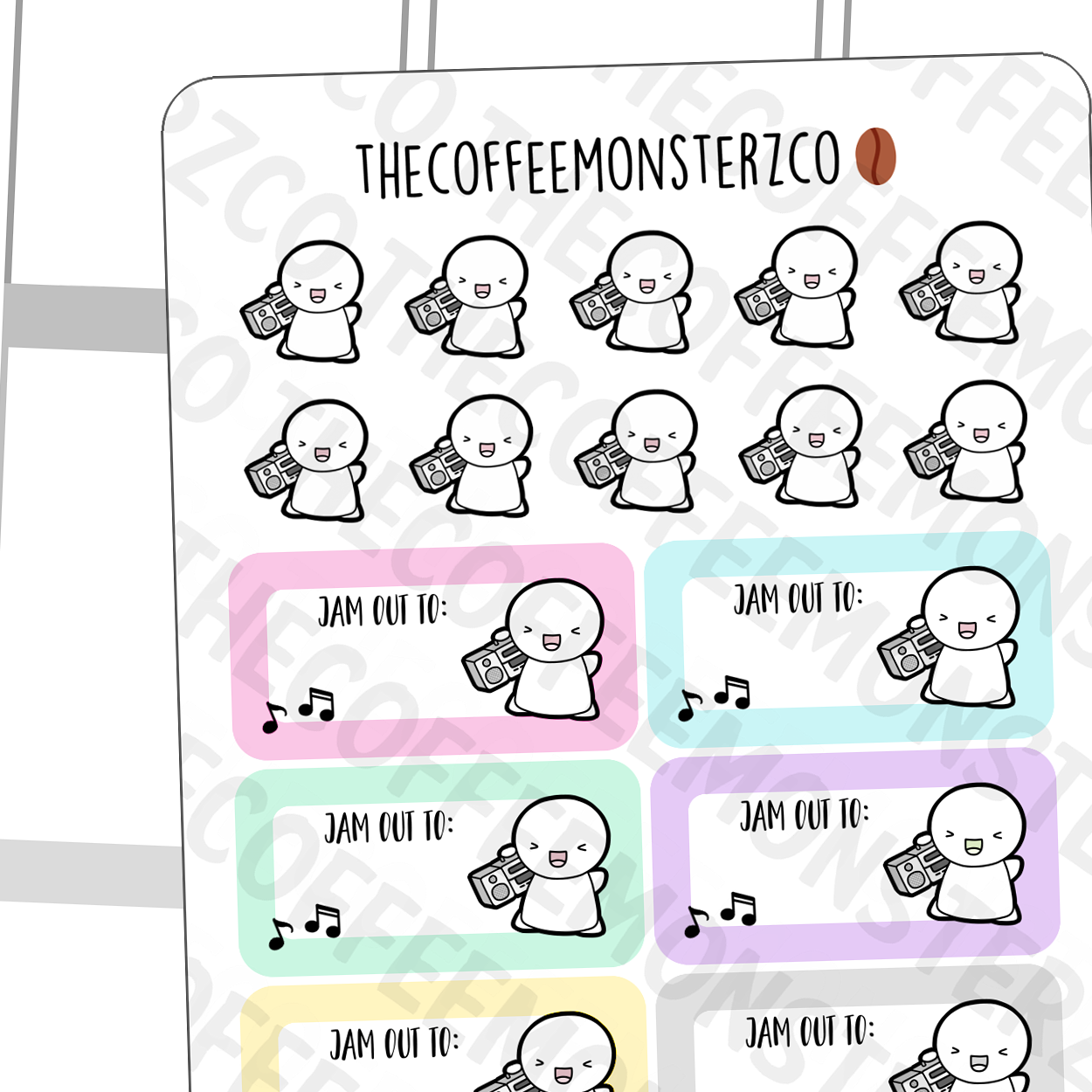 Jamming Out Boombox Emotis - TheCoffeeMonsterzCo