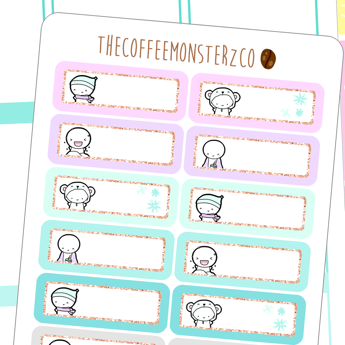 Winter Emotis 1.5" Glitter Labels (FINAL STOCK)
