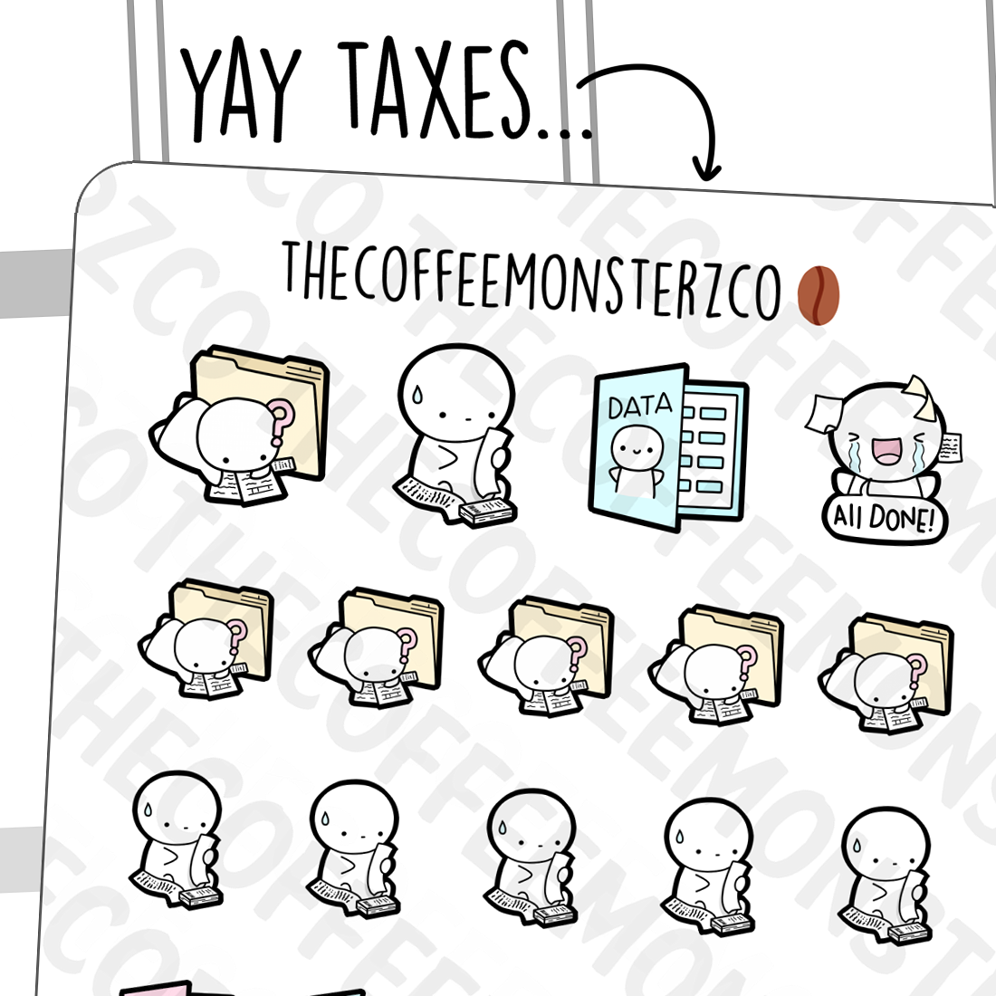 Filing Taxes / Paperwork Emotis - TheCoffeeMonsterzCo