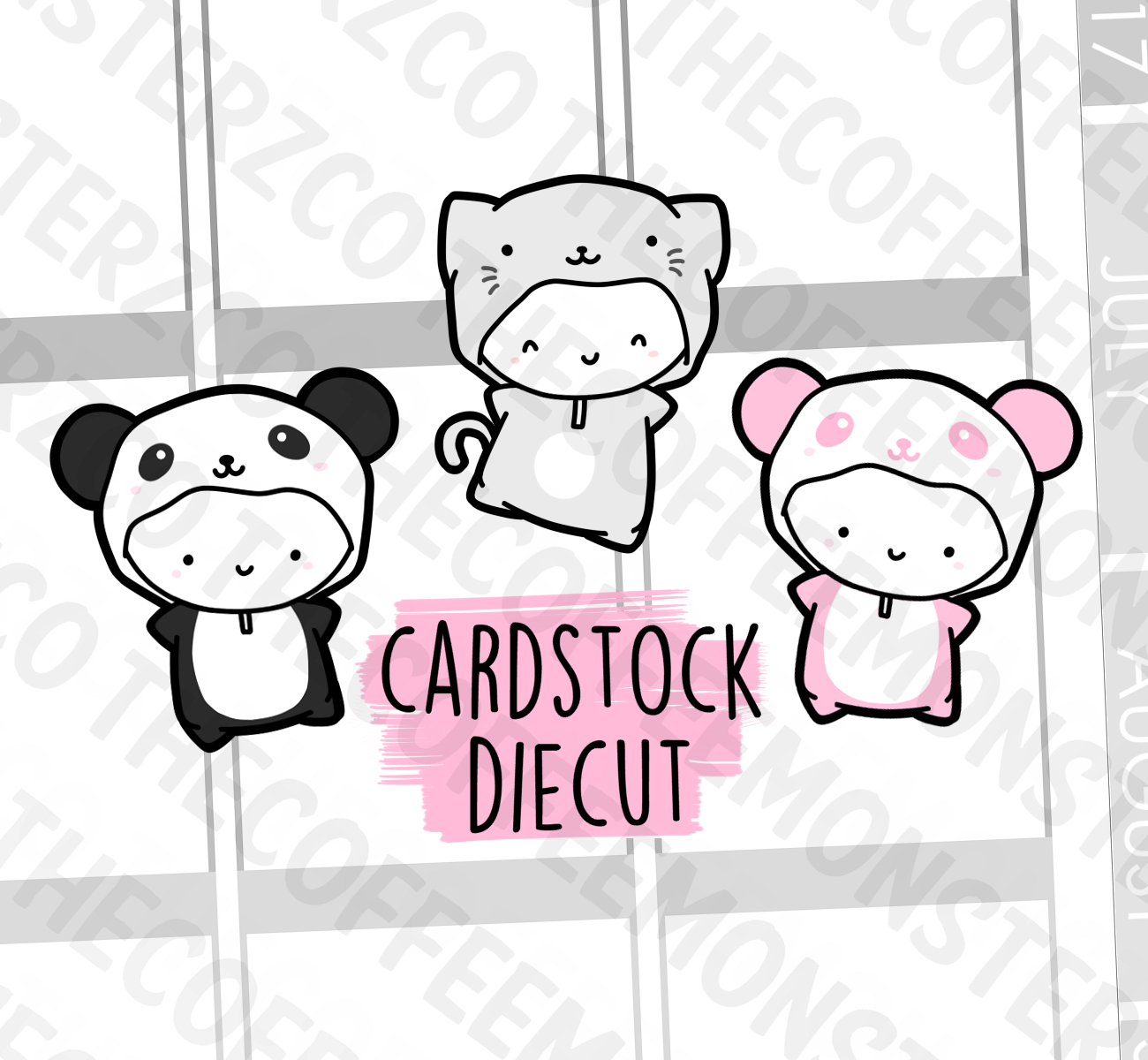 Panda and Kitty Die cuts, TheCoffeeMonsterzCo