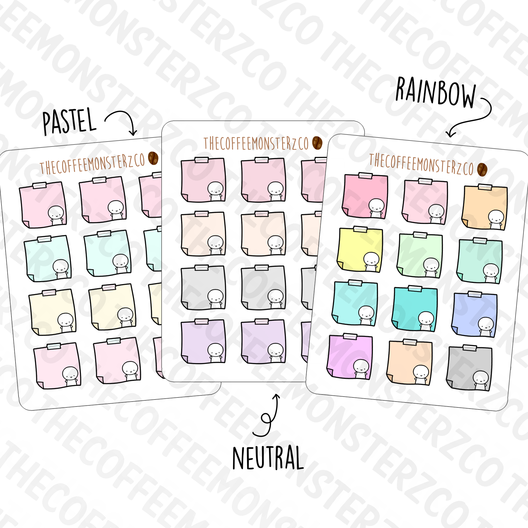 Rainbow Sticky Note Stickers, TheCoffeeMonsterzCo