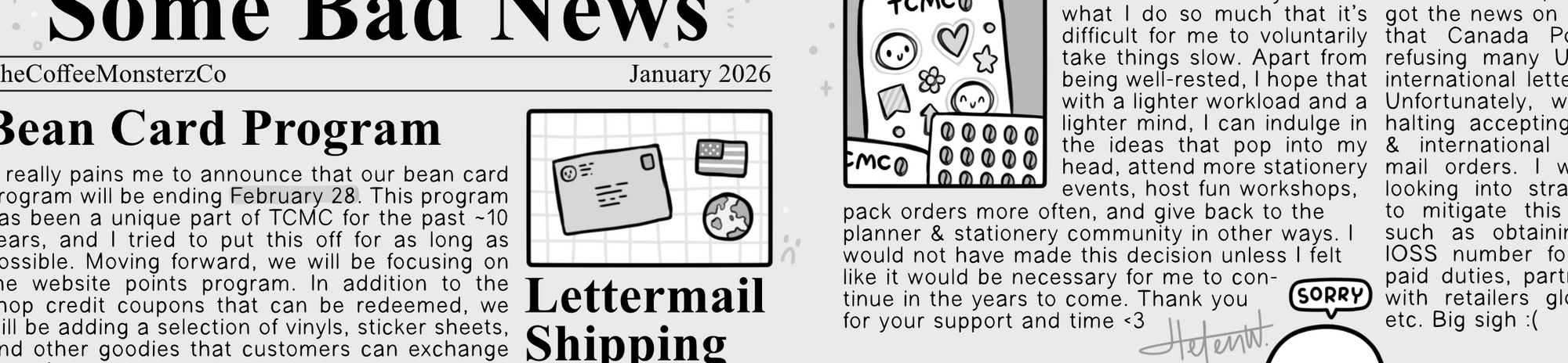 Bean Card Program & Shipping Changes