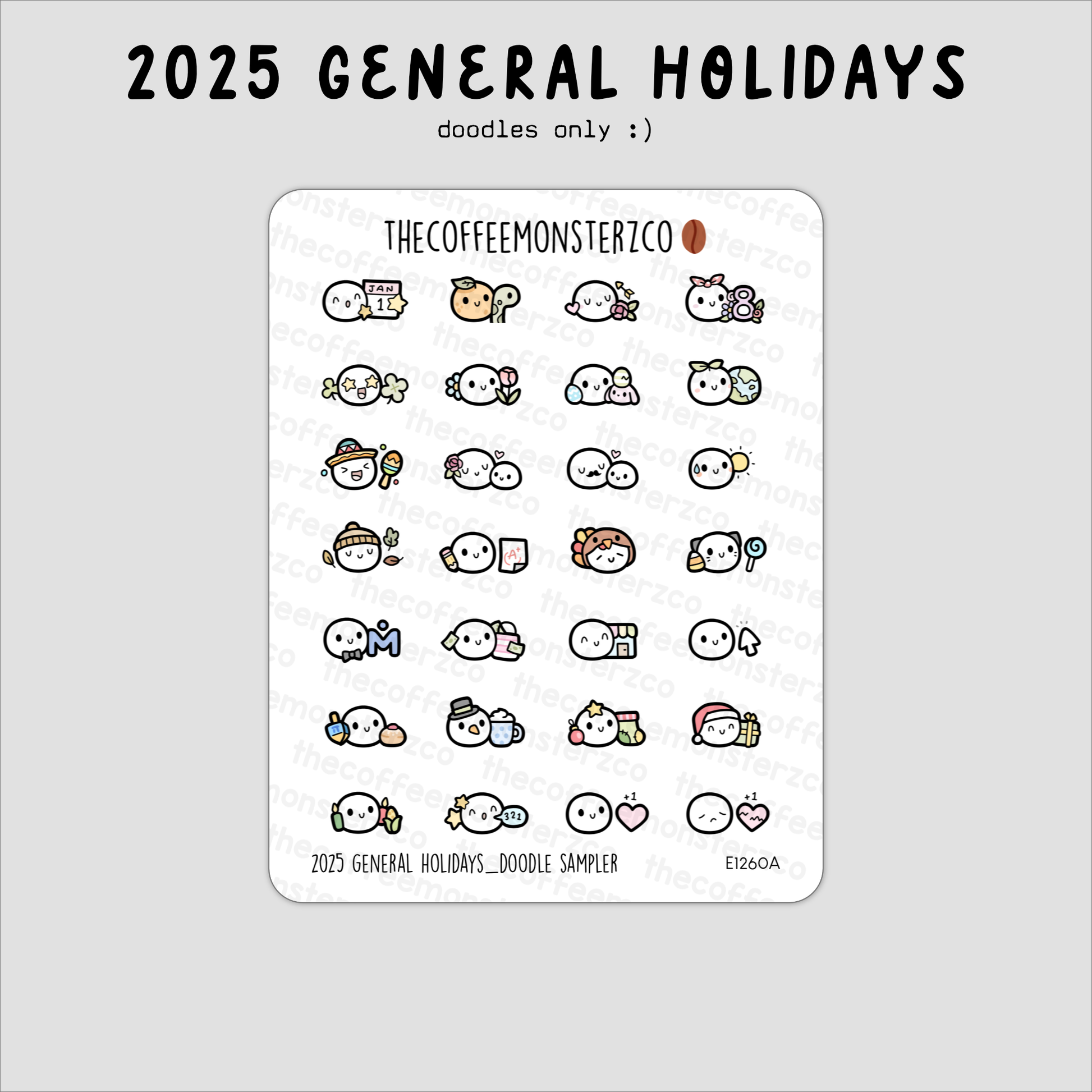 2025 General Holidays: Doodles (FINAL STOCK)