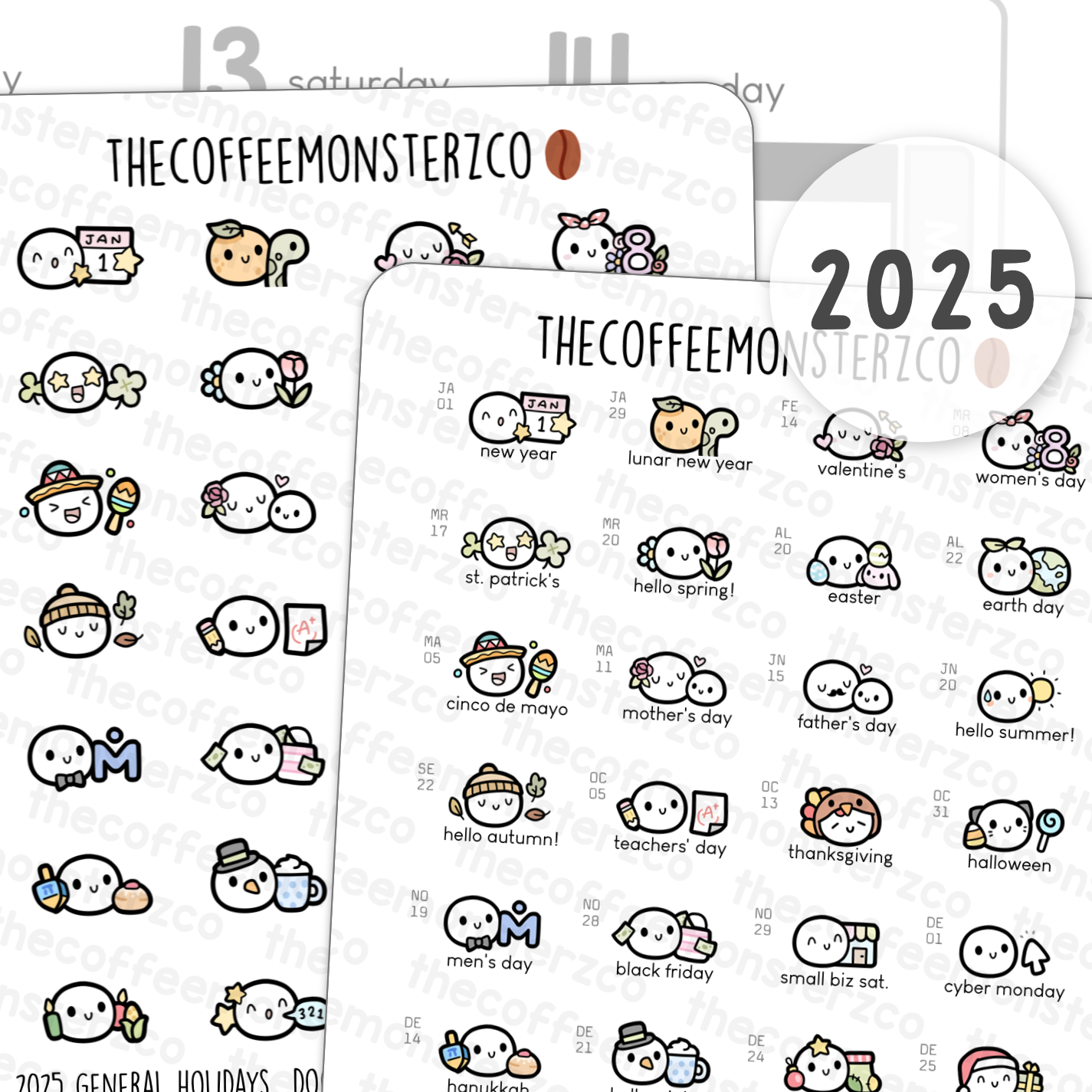 2025 General Holidays: Doodles (FINAL STOCK)