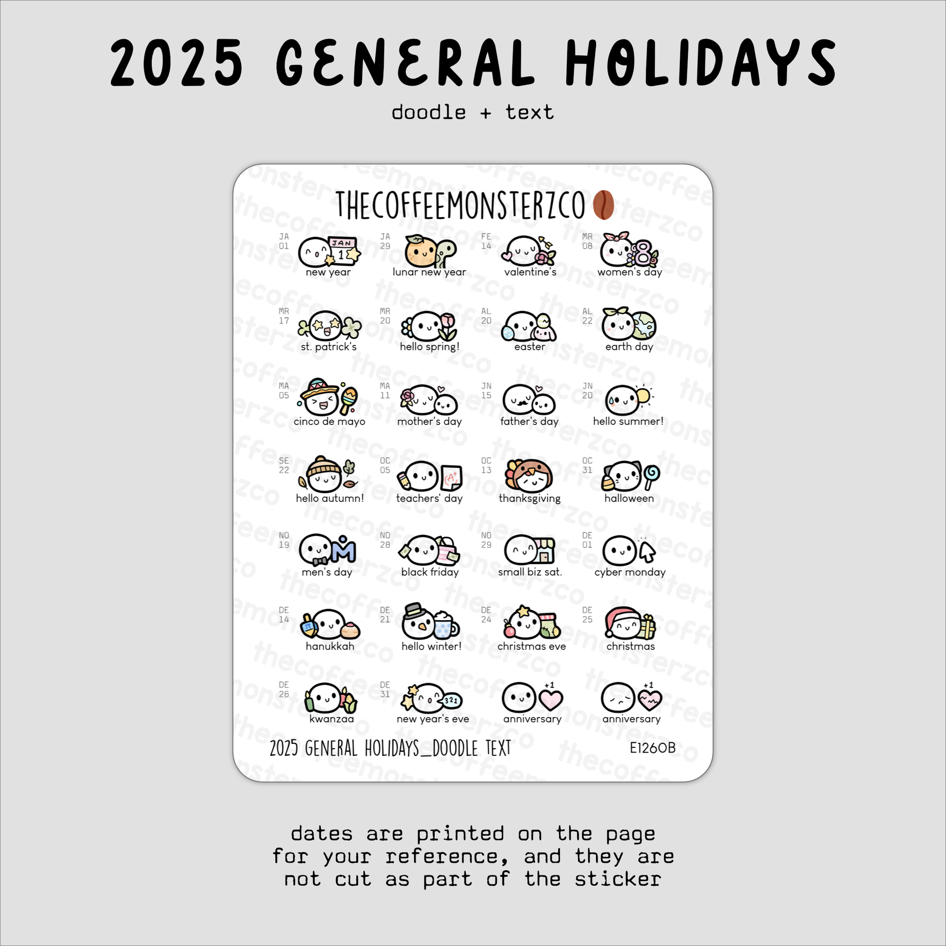 2025 General Holidays: Doodles (FINAL STOCK)