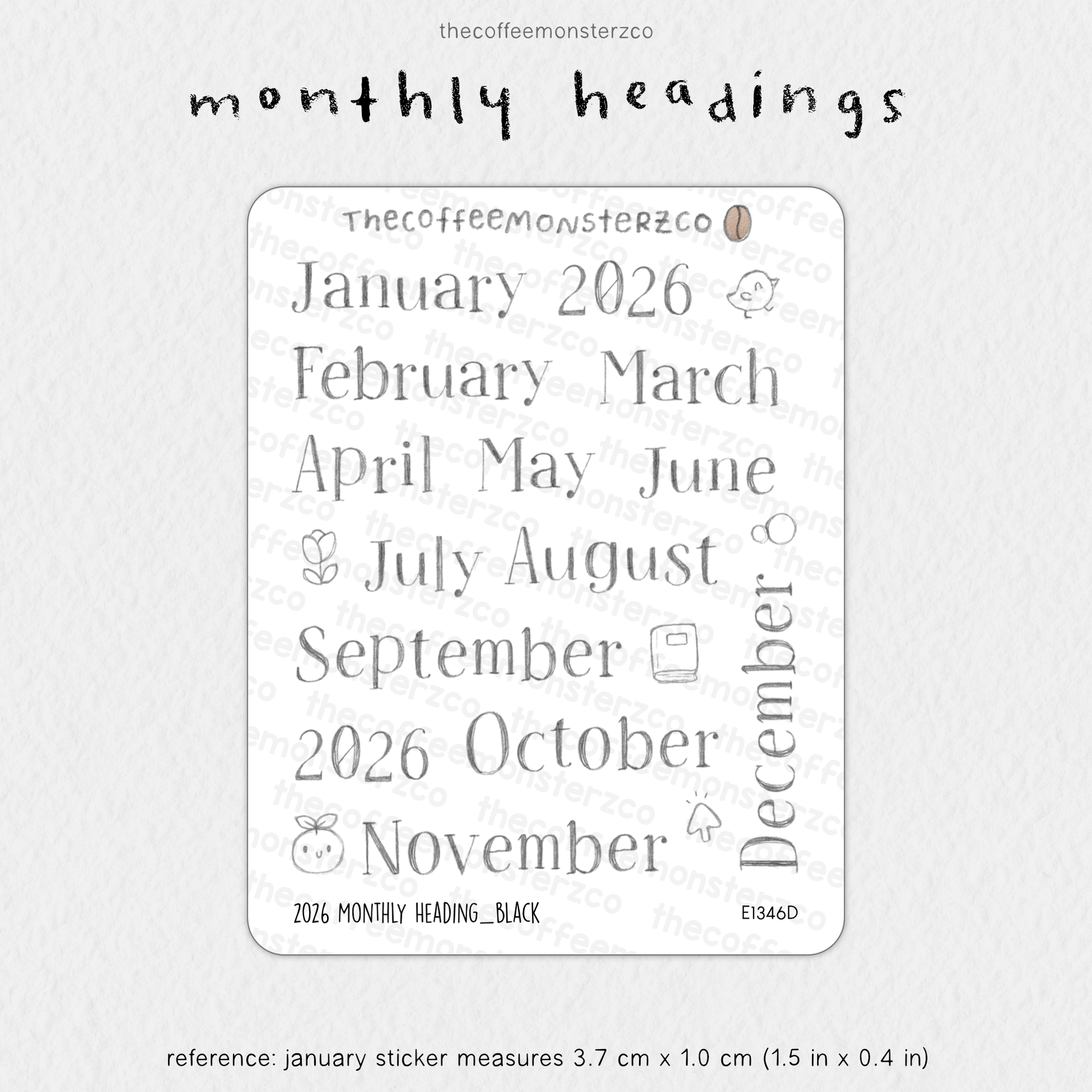 2026 Monthly Headings & Numbers