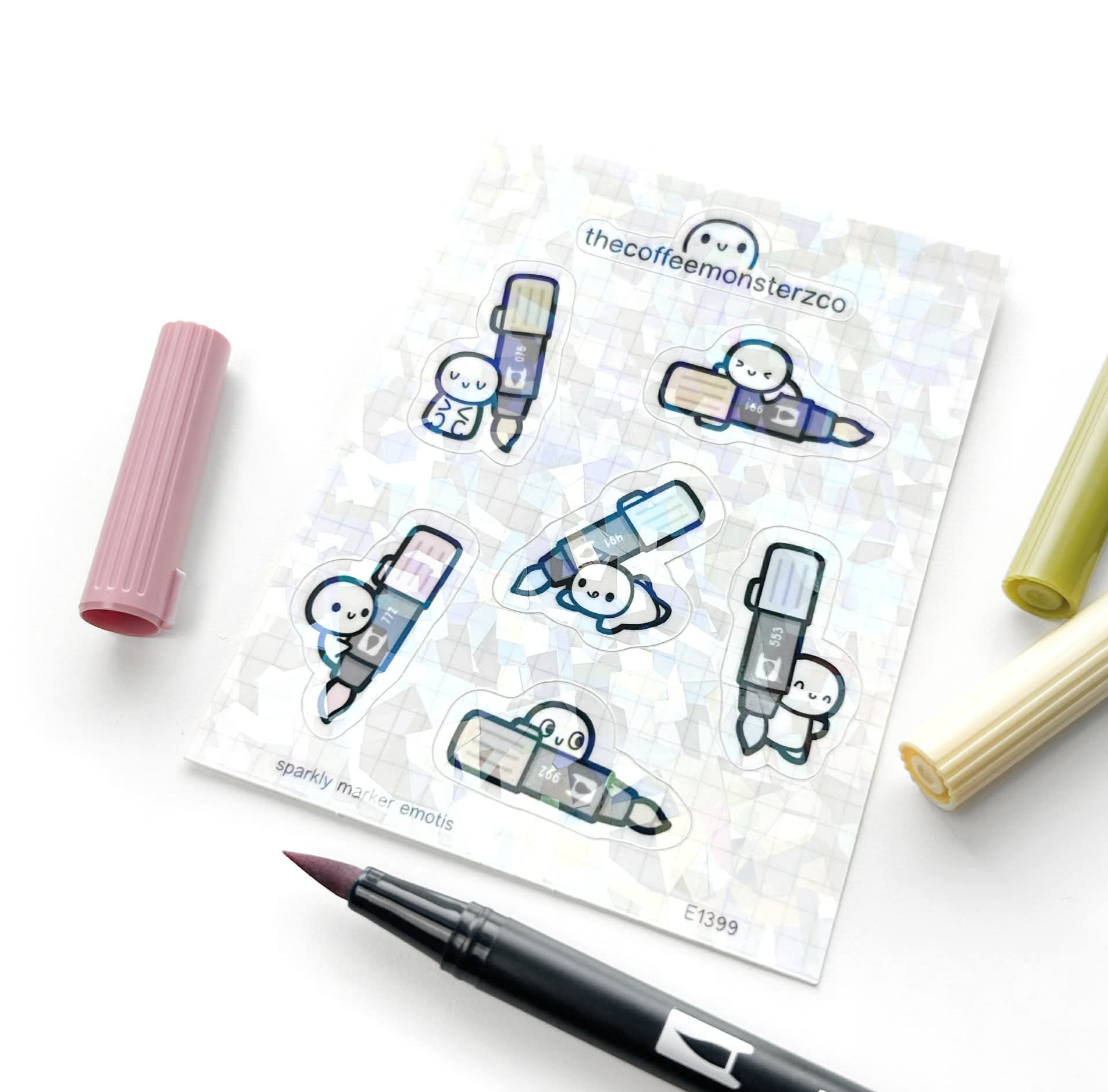 Sparkly Marker Emotis - Vinyl Sticker Sheet
