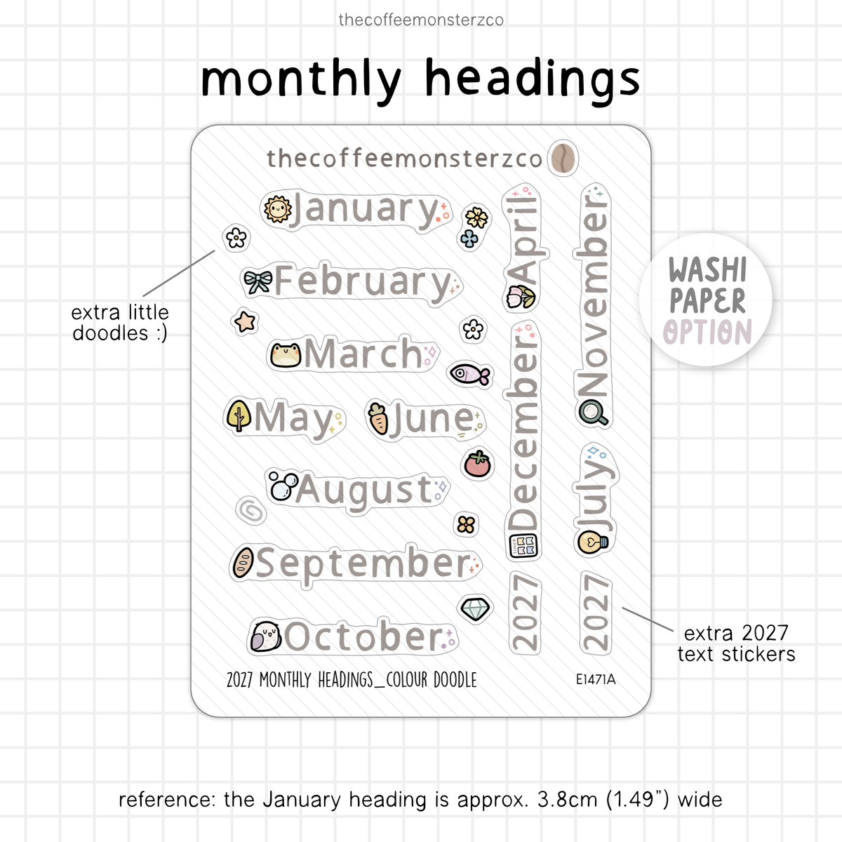 2027 Monthly Headings & Numbers