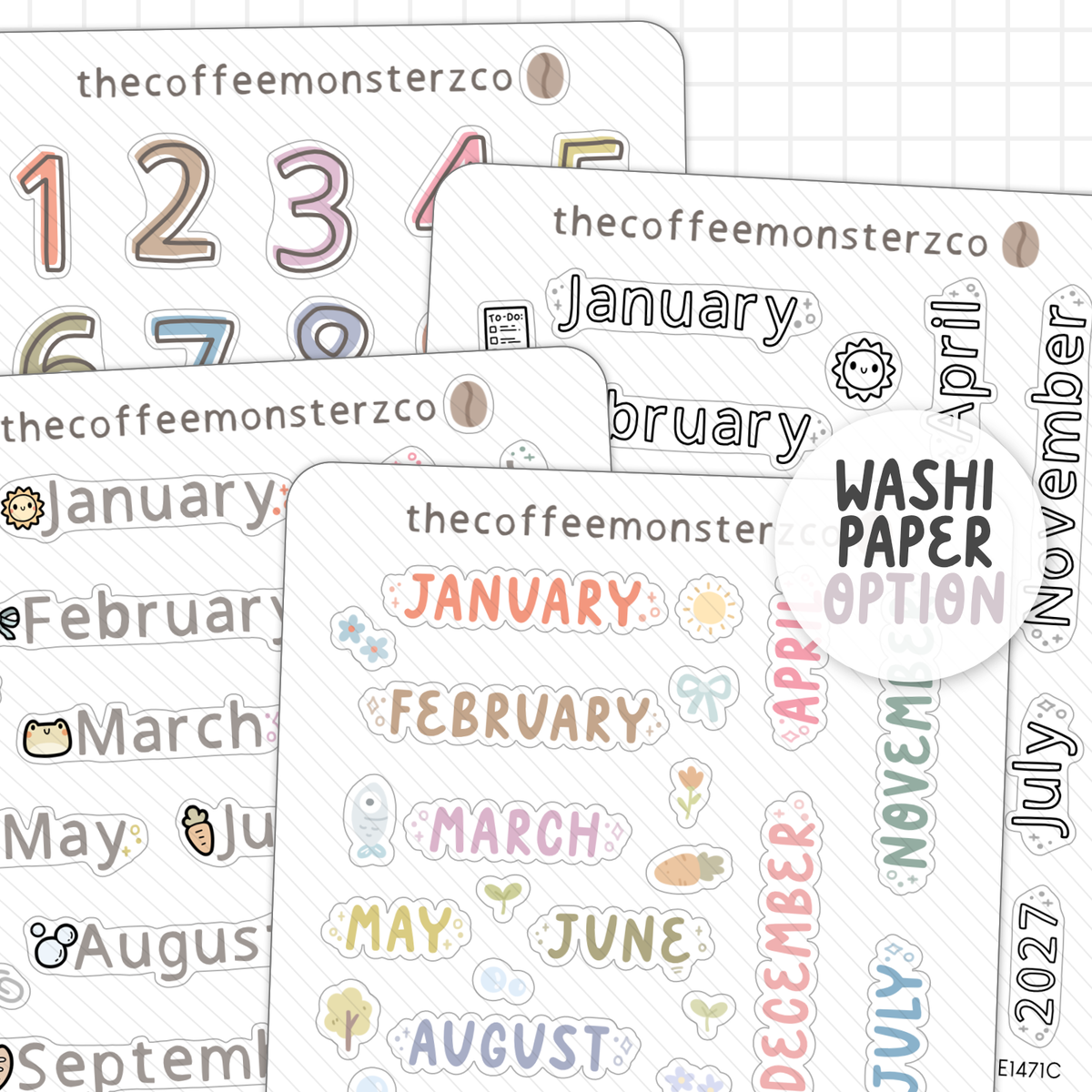 2027 Monthly Headings & Numbers