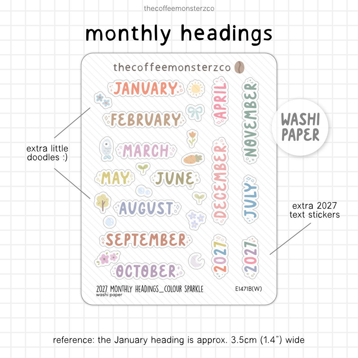 2027 Monthly Headings & Numbers