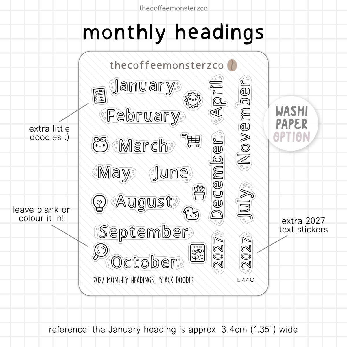 2027 Monthly Headings & Numbers