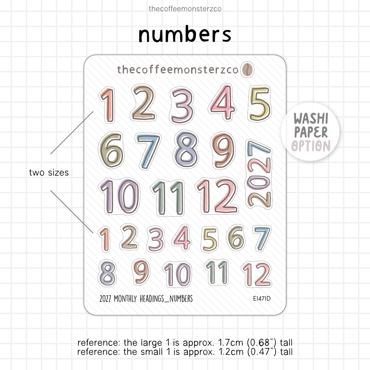 2027 Monthly Headings & Numbers