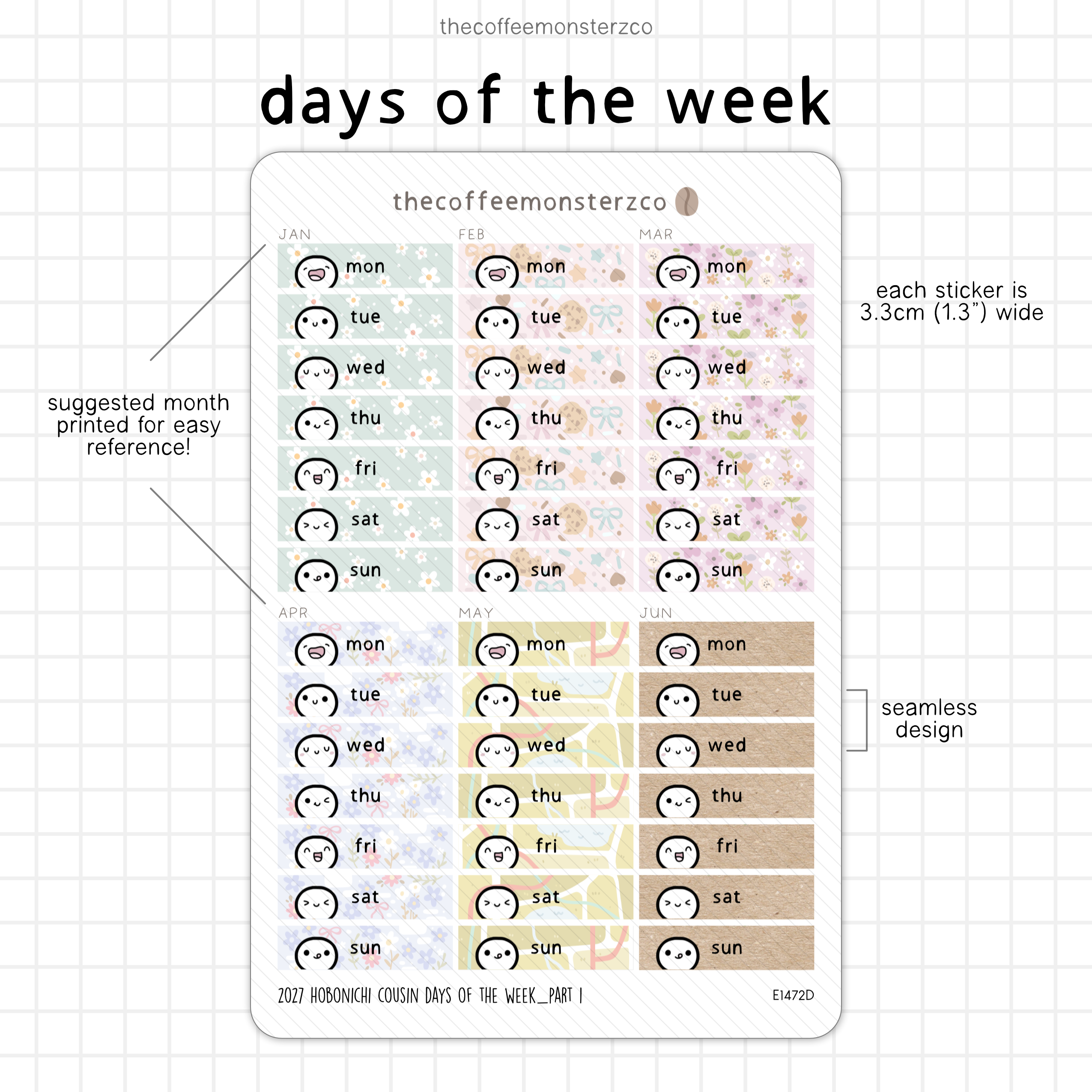 2027 Hobonichi Cousin Days Of The Week Headers