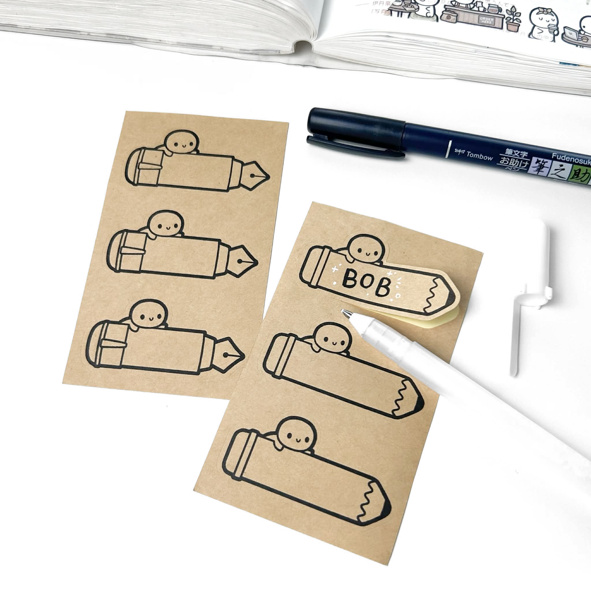 Pen & Pencils - Kraft Stickers