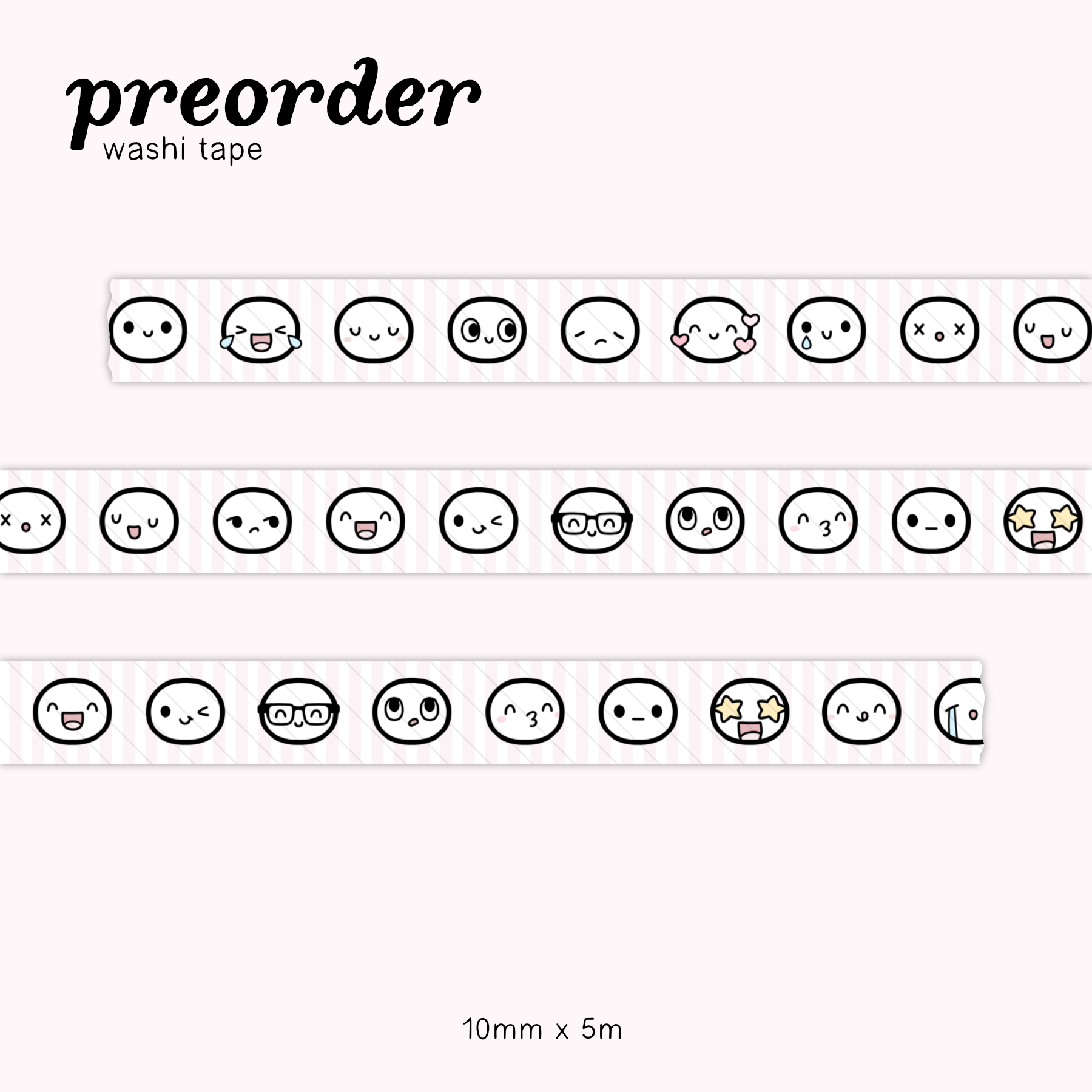 Pink Stripes Emoti Heads Sample Washi Tape - 10mm
