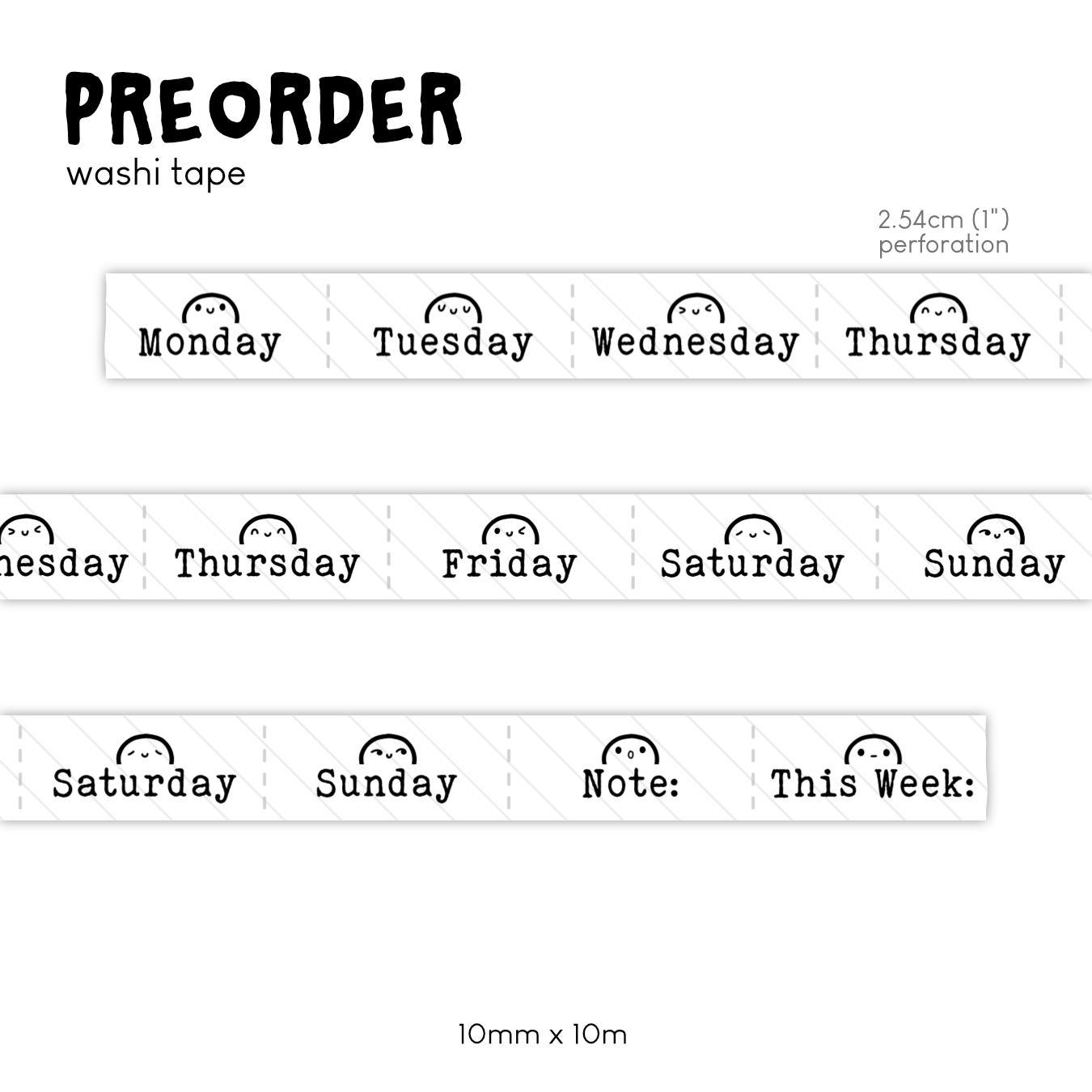 Typewriter Days of the Week Washi Tape - 10mm
