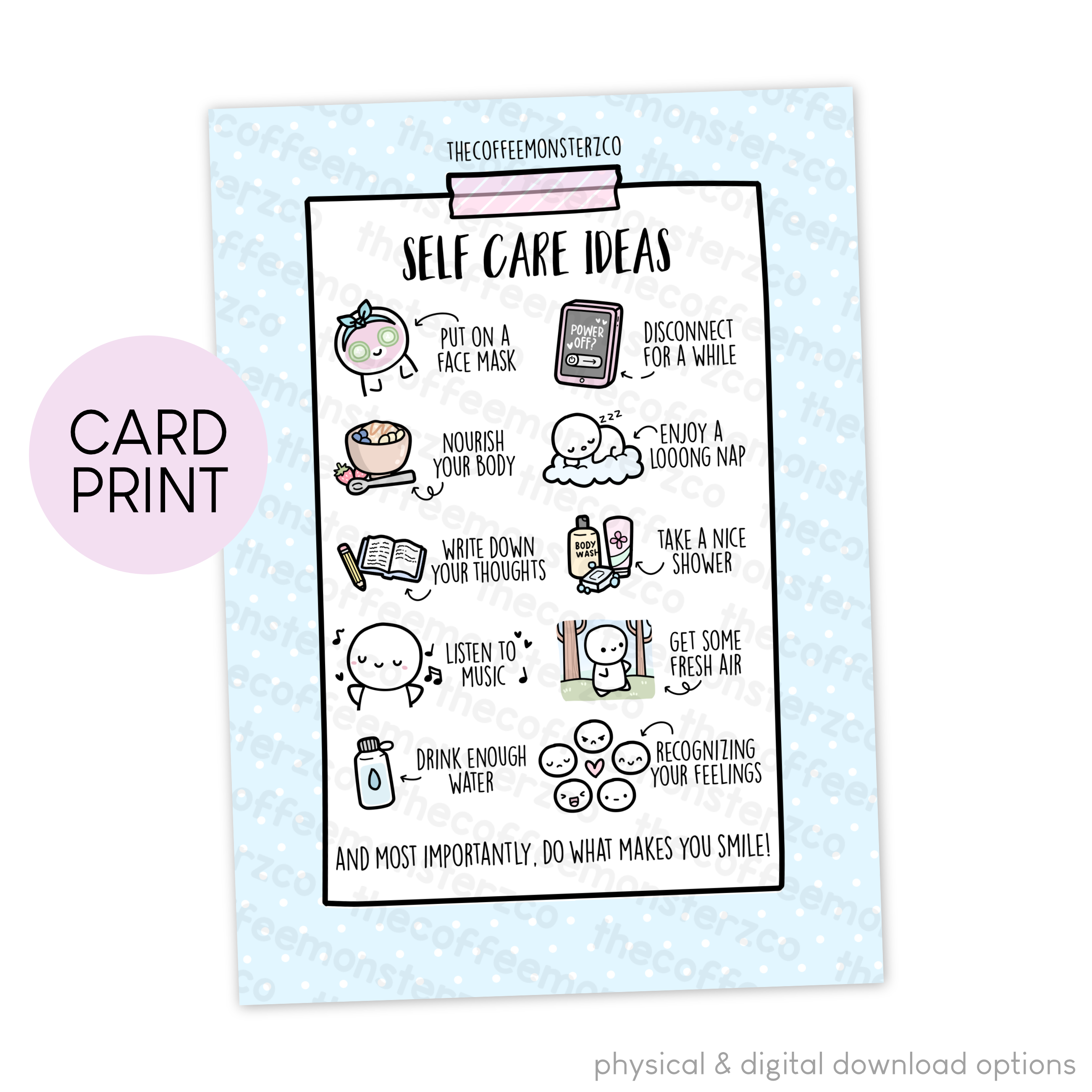 Self Care Ideas - Card Print